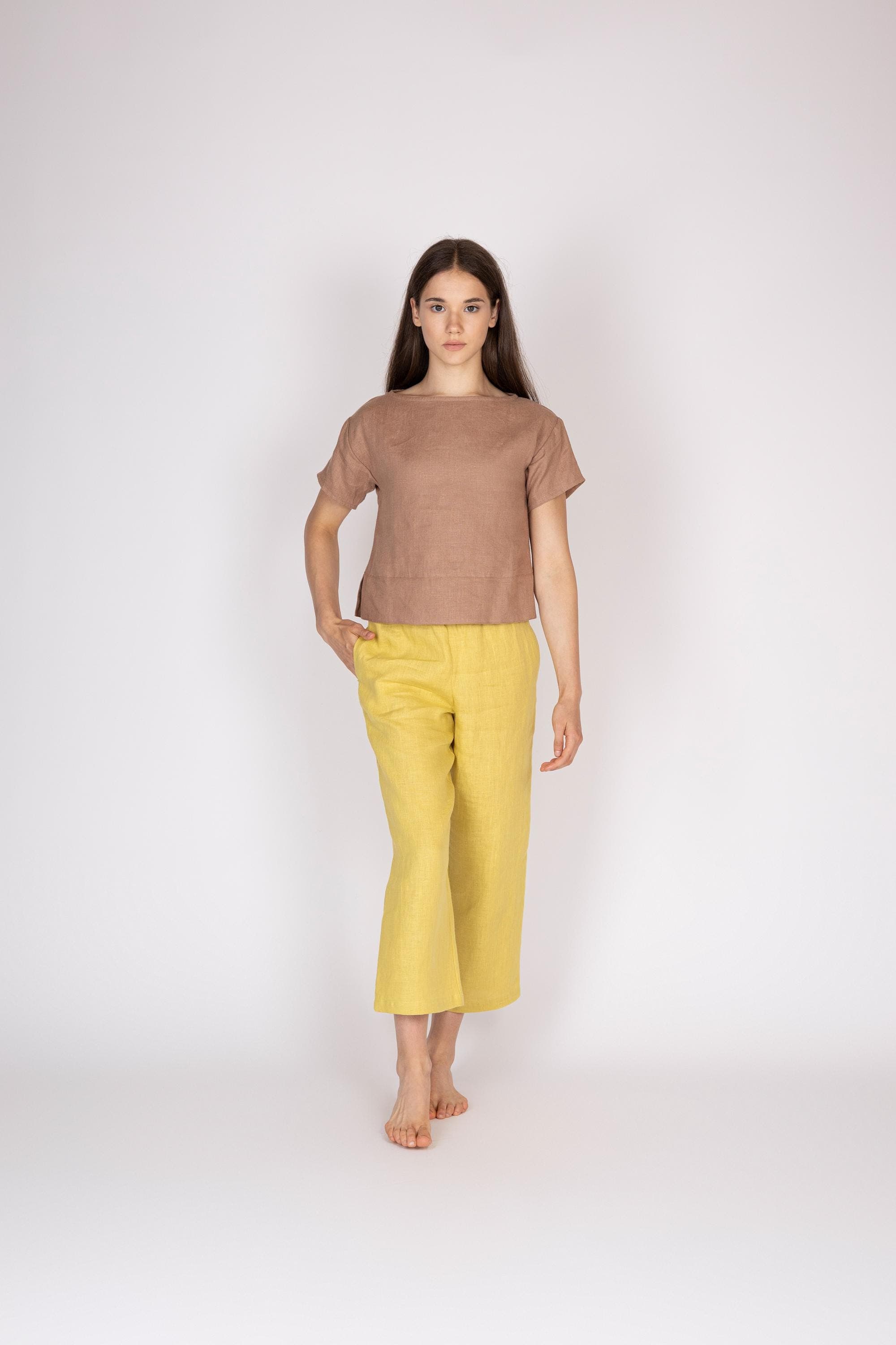 Belgian Linen Girls' Basic Top - OEKO TEX Certified Flax - Simple Design Fit - 30 Colors