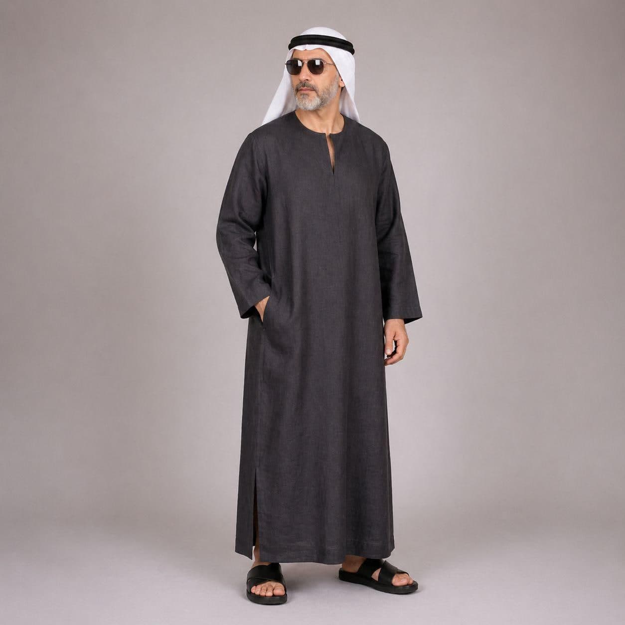 Belgian Linen Men's Kurta - Graphite Color - Dark Gray Kaftan - Thobe Outfit - Islamic Clothes - image 3