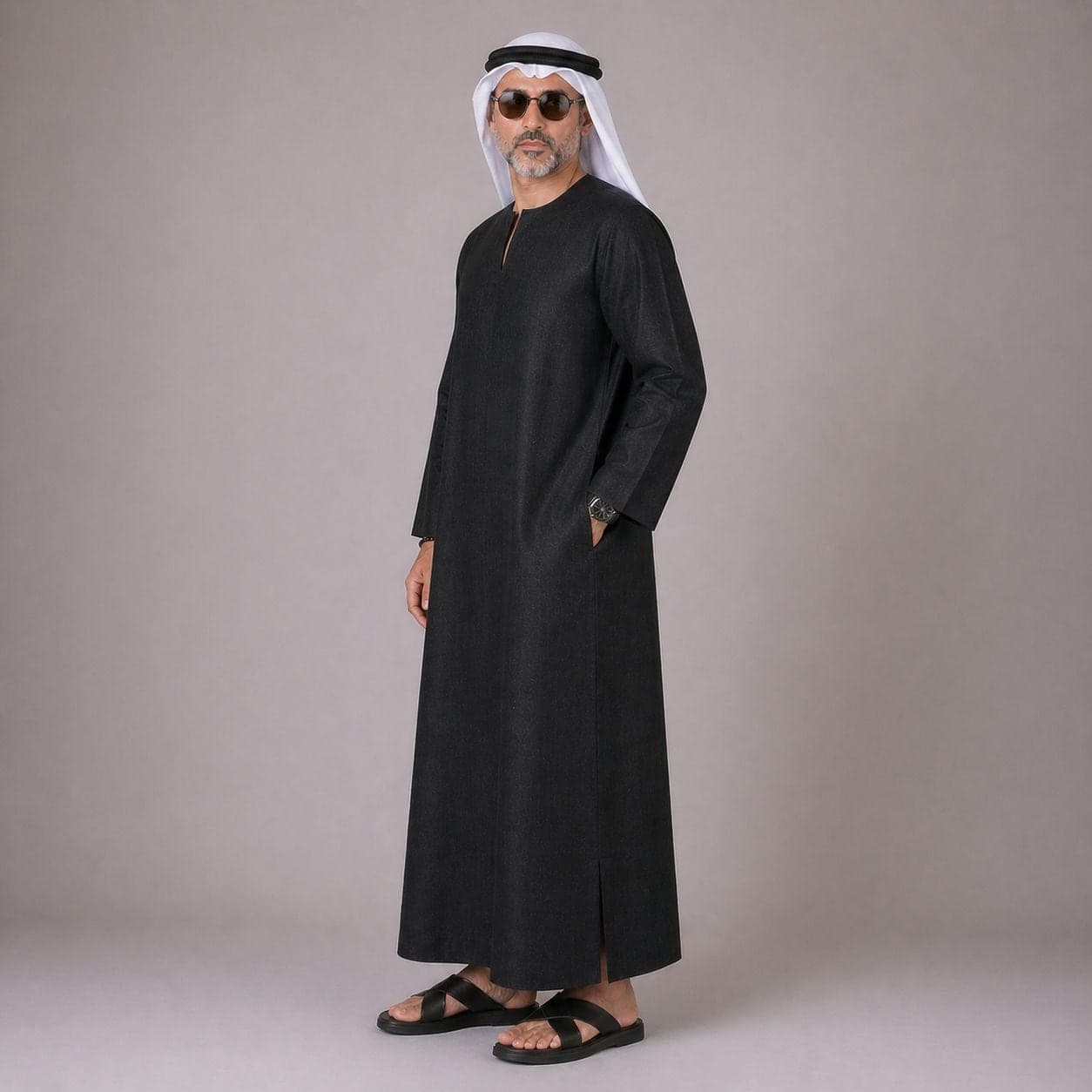Belgian Linen Men's Kurta - Black Color - Formal Thobe for Man - Saudi Kaftan - Dubai Fashion - image 3