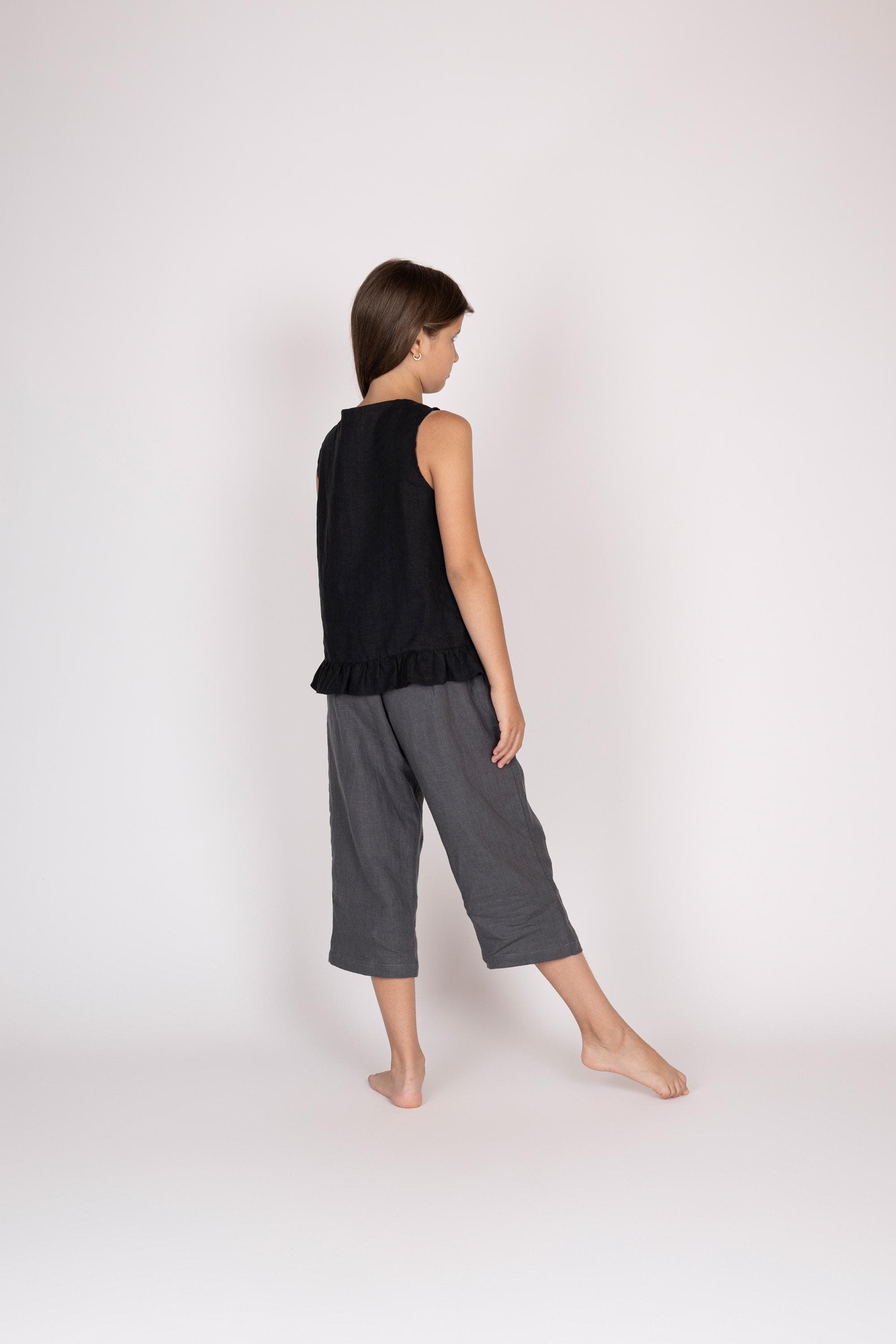 Belgian Linen Kids' Sleeveless Shirt - Basic Black Top for Girls - Soft Linen - 30 Colors - image 4