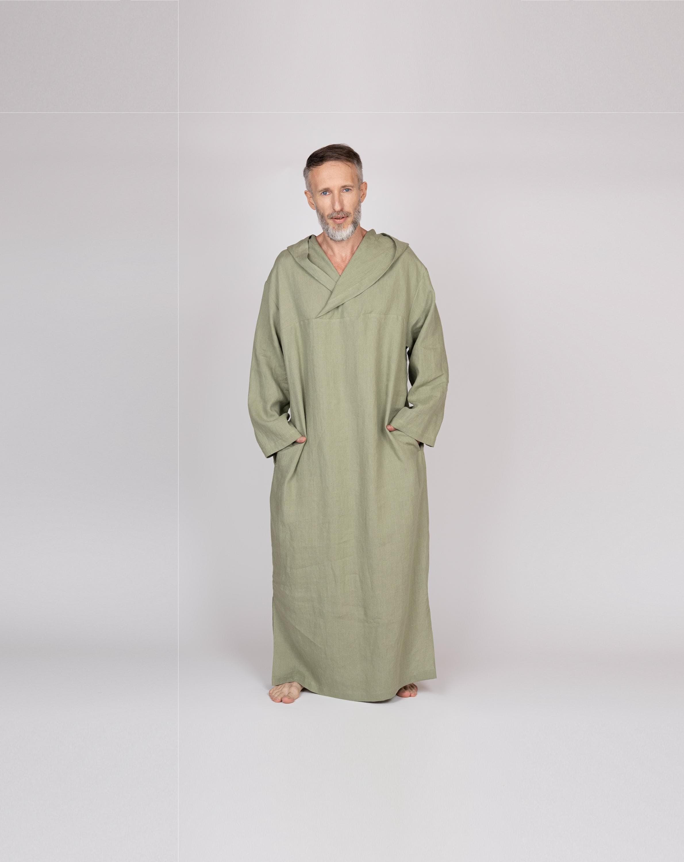 Belgian Linen Men's Hooded Kaftan - European Flax Thobe - Islamic Clothing for Man - 30 Colors