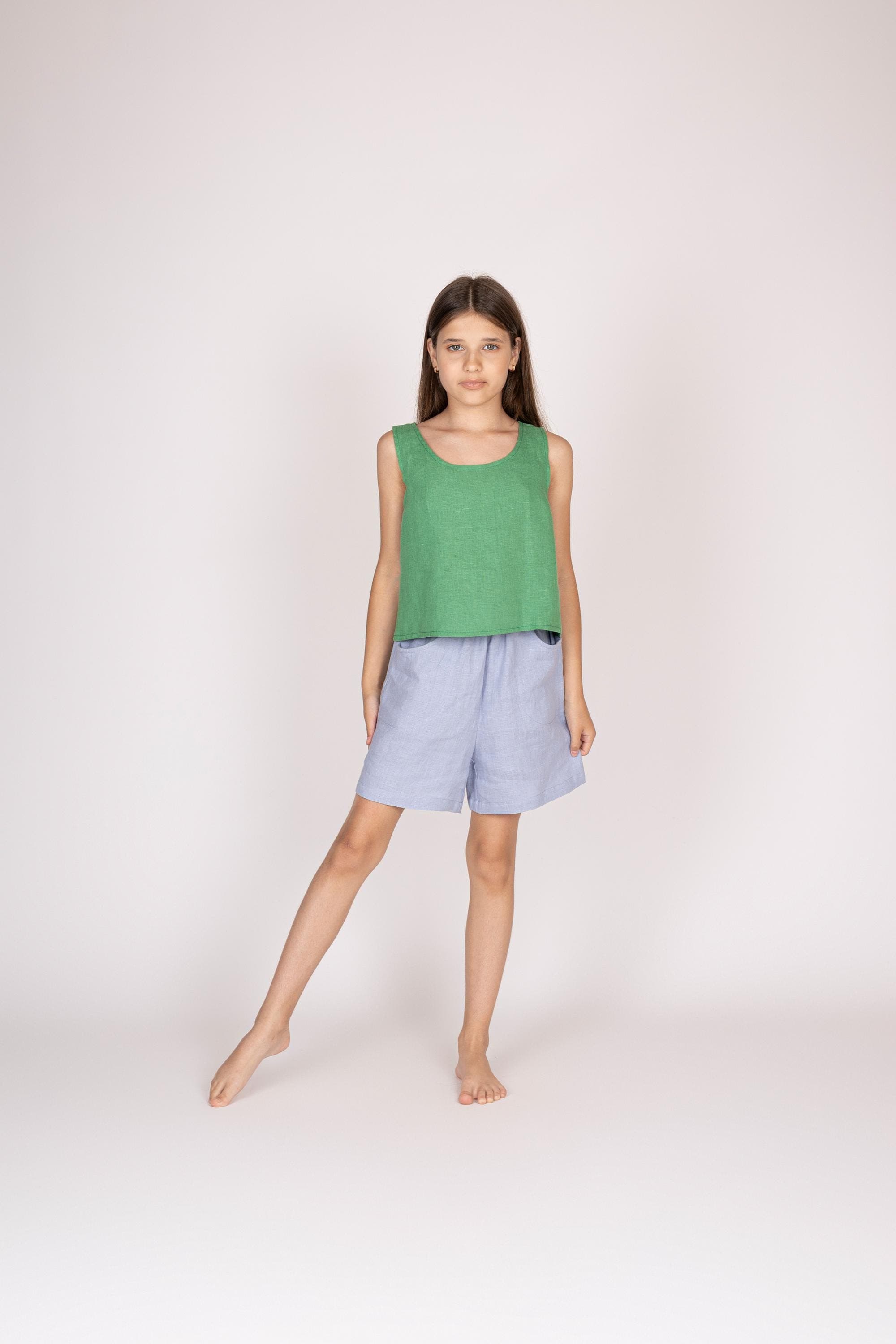 Belgian Linen Kids Minimalist Top - Simple & Basic Shirt for Girls - Crop Tops - 30 Colors