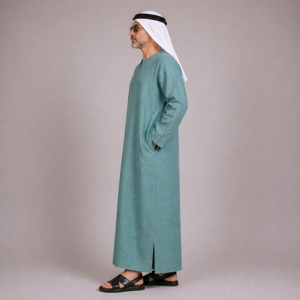 Belgian Linen Men's Kurta - Aquamarine Color - Blue Male Thobe - Arab Clothing - Ramadan Kaftan