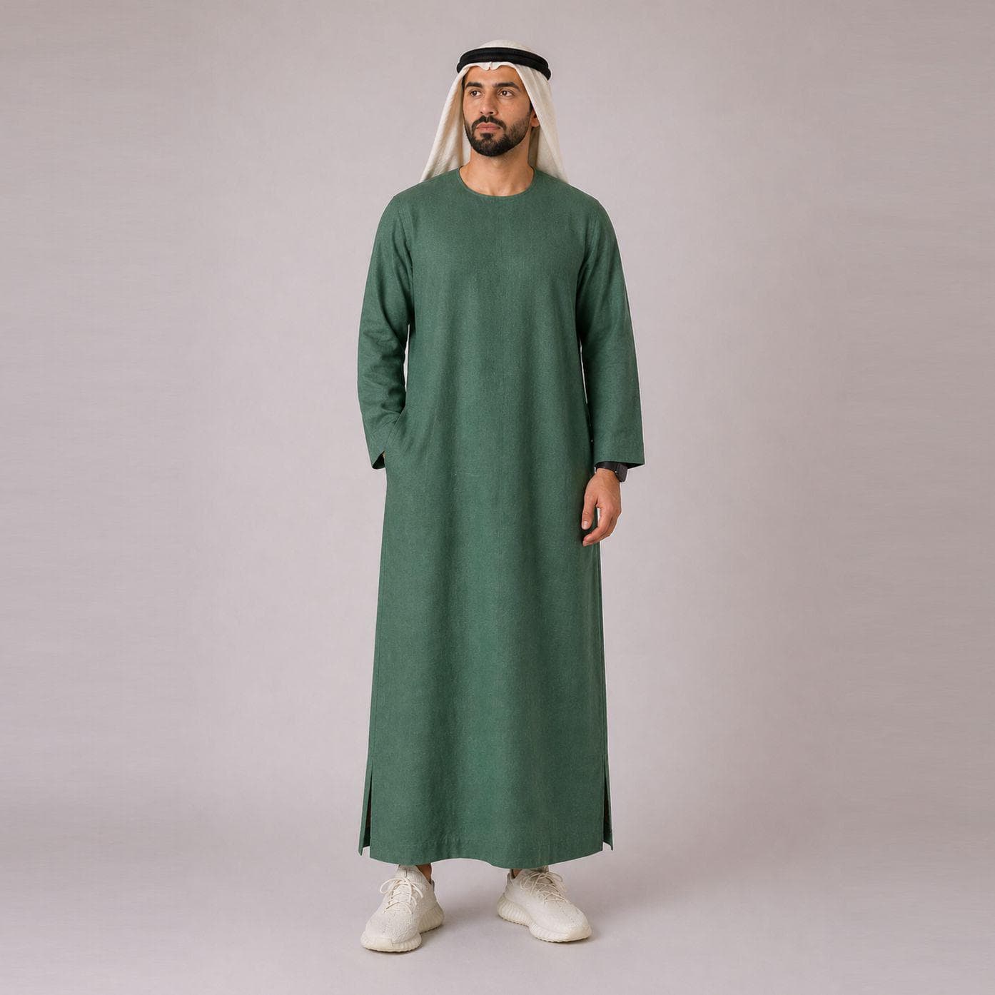 Belgian Linen Men's Kaftan - Emerald Kurta - Natural Islamic Clothing - Linen Thobes - 30 Colors