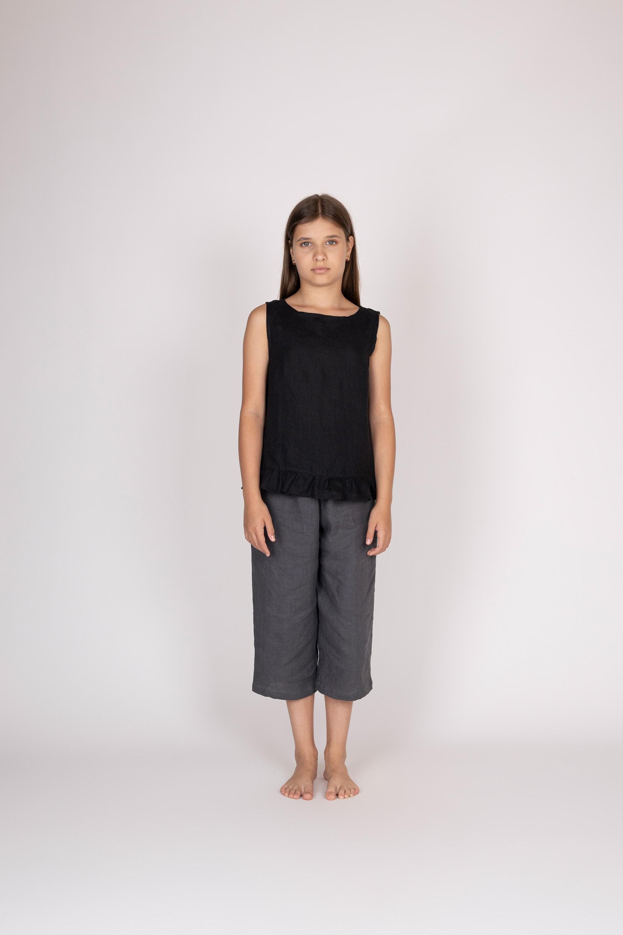 Belgian Linen Kids' Sleeveless Shirt - Basic Black Top for Girls - Soft Linen - 30 Colors