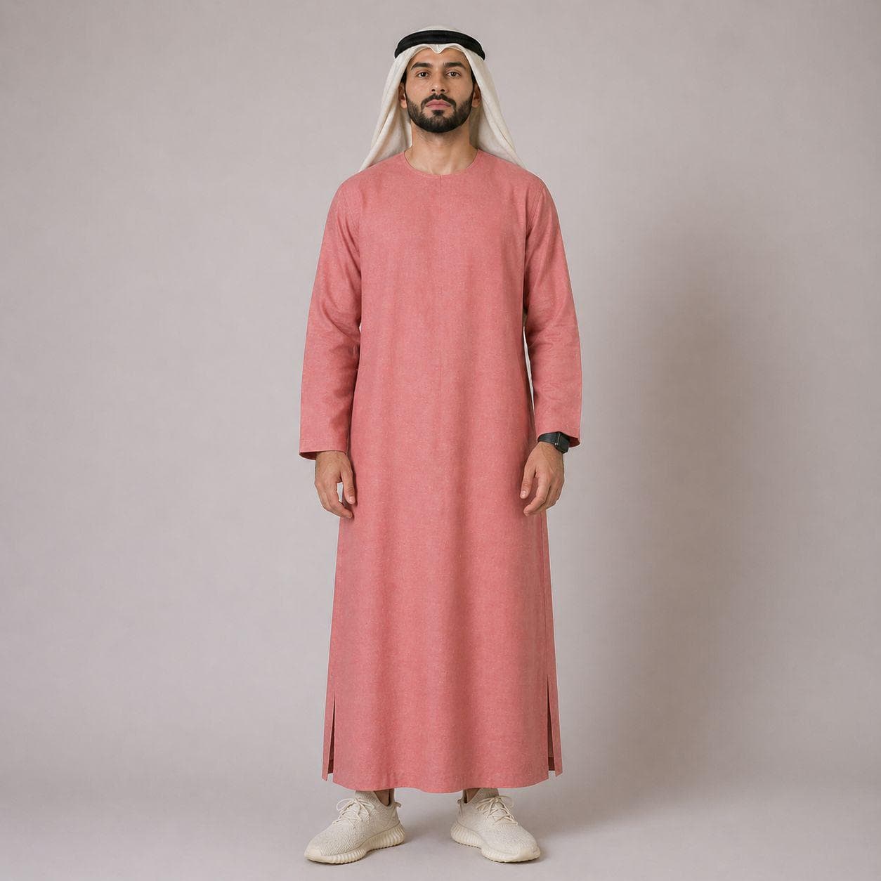 Belgian Linen Men's Thobe - Rose Color - Linen Kandura - Ramadan Clothing - Casual Kaftan - Arabian Abaya