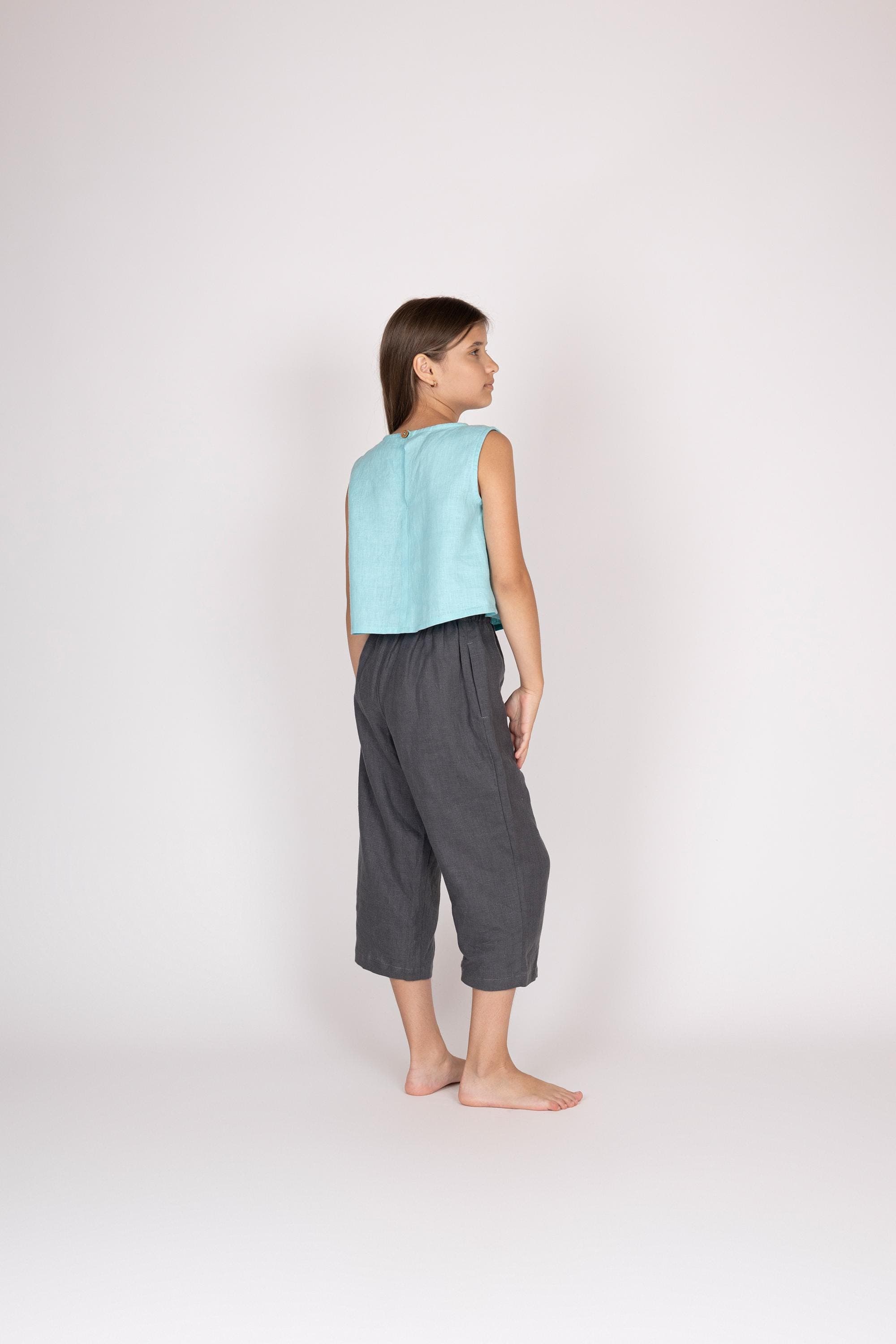 Belgian Linen Kids' Tee - Sleeveless Crop Top - Tank Shirt for Girls - 30 Colors - image 4