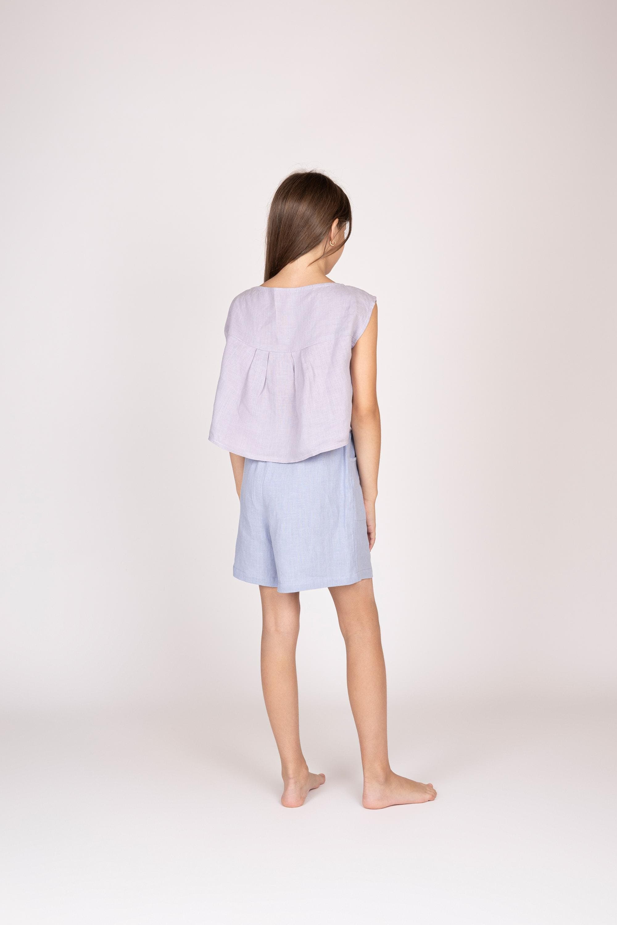 Belgian Linen Girls Top - Cropped Shirts - Boat Neck Kid Shirt -  Sizes 5-16 - 30 Colors - image 4