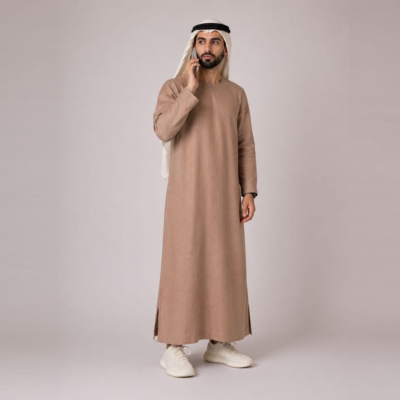 Belgian Linen Men's Kaftan - Dubai Kurta - Long Thobe - Brown Jubba - Saudi Fashion - 30 Colors - image 3