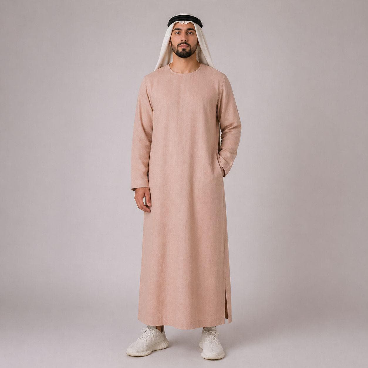 Belgian Linen Men's Thobe - Salmon Color - Men Abaya Dress - Middle Eastern Wear - Boy Kaftan
