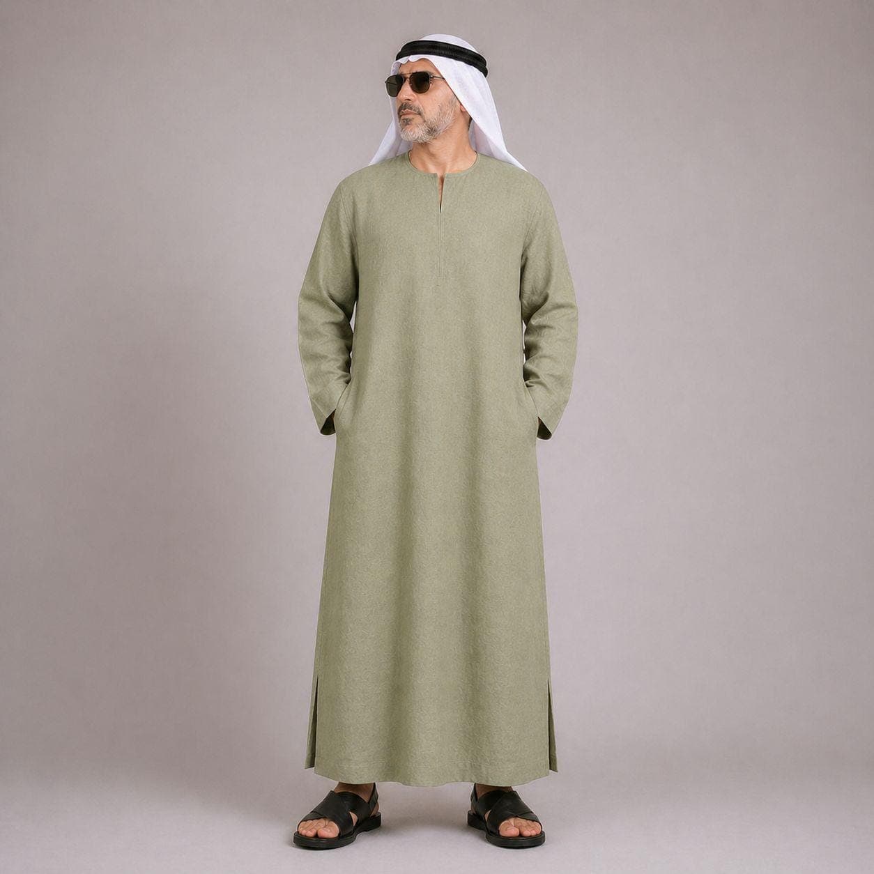 Belgian Linen Men's Kurta - Olive Color - Moss Green Kaftan - Summer Thobe - Kurta Dress Man