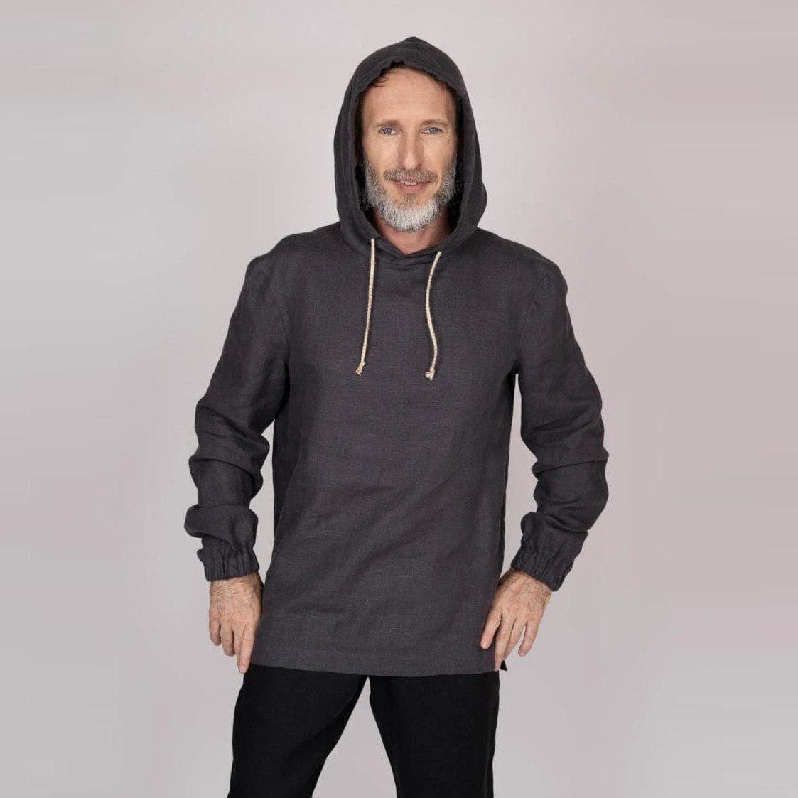 Belgian Linen Men's Hoodie - Elastic Cuff Sleeves - Blouson Sleeve Shirt - Boys Pullover - 30 Colors