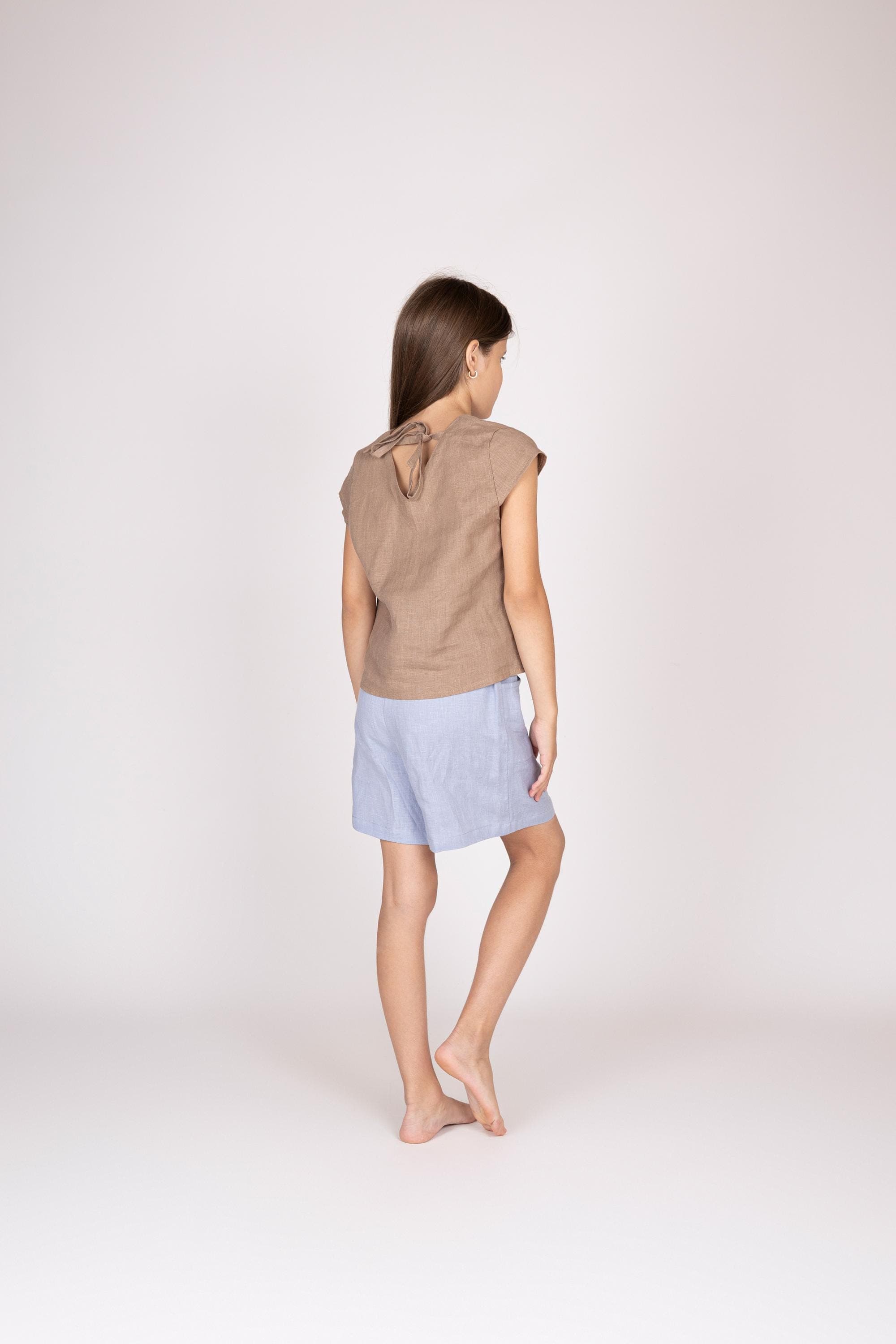 Belgian Linen Girl's Top - V-Neck Sleeveless Crop Top - Back Adjustable Ties - 30 Colors - image 4