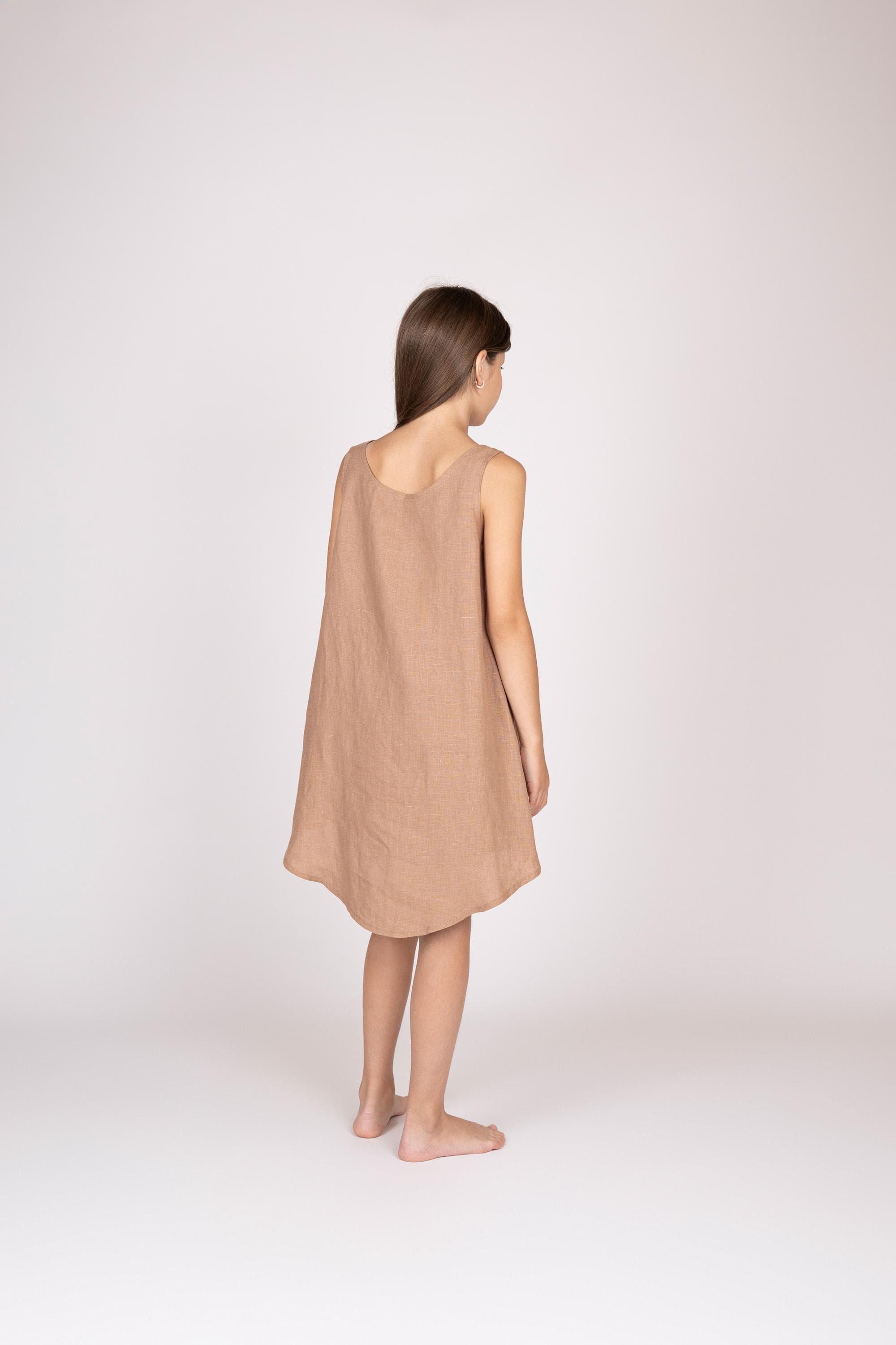 Belgian Linen Girls' Dress - Exclusive Asymmetrically Cut Dress for Children - 30 Colors - image 4