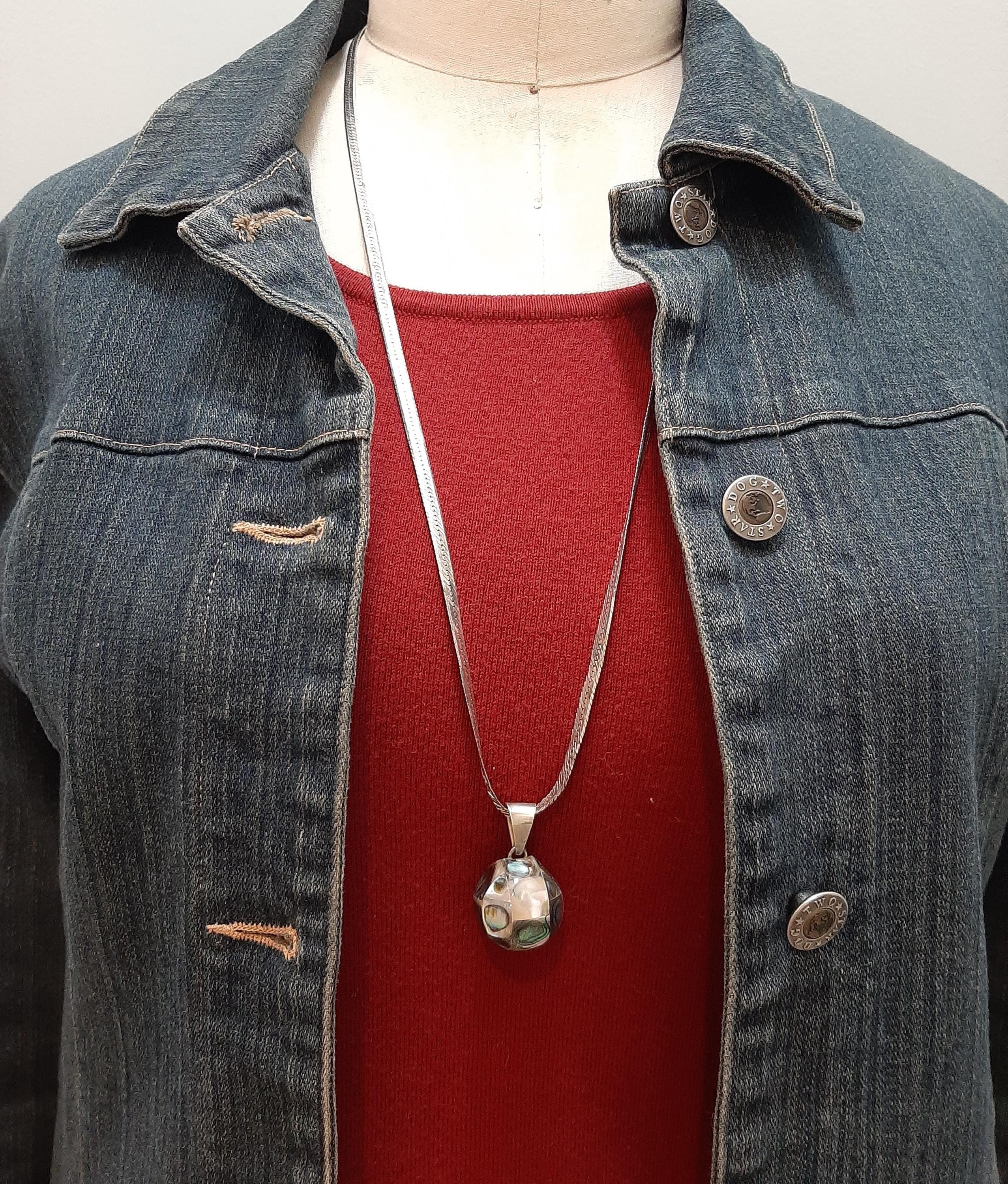 Vintage Sterling Silver Abalone MOP Harmony Chime Ball Necklace Maternity Gift - image 5