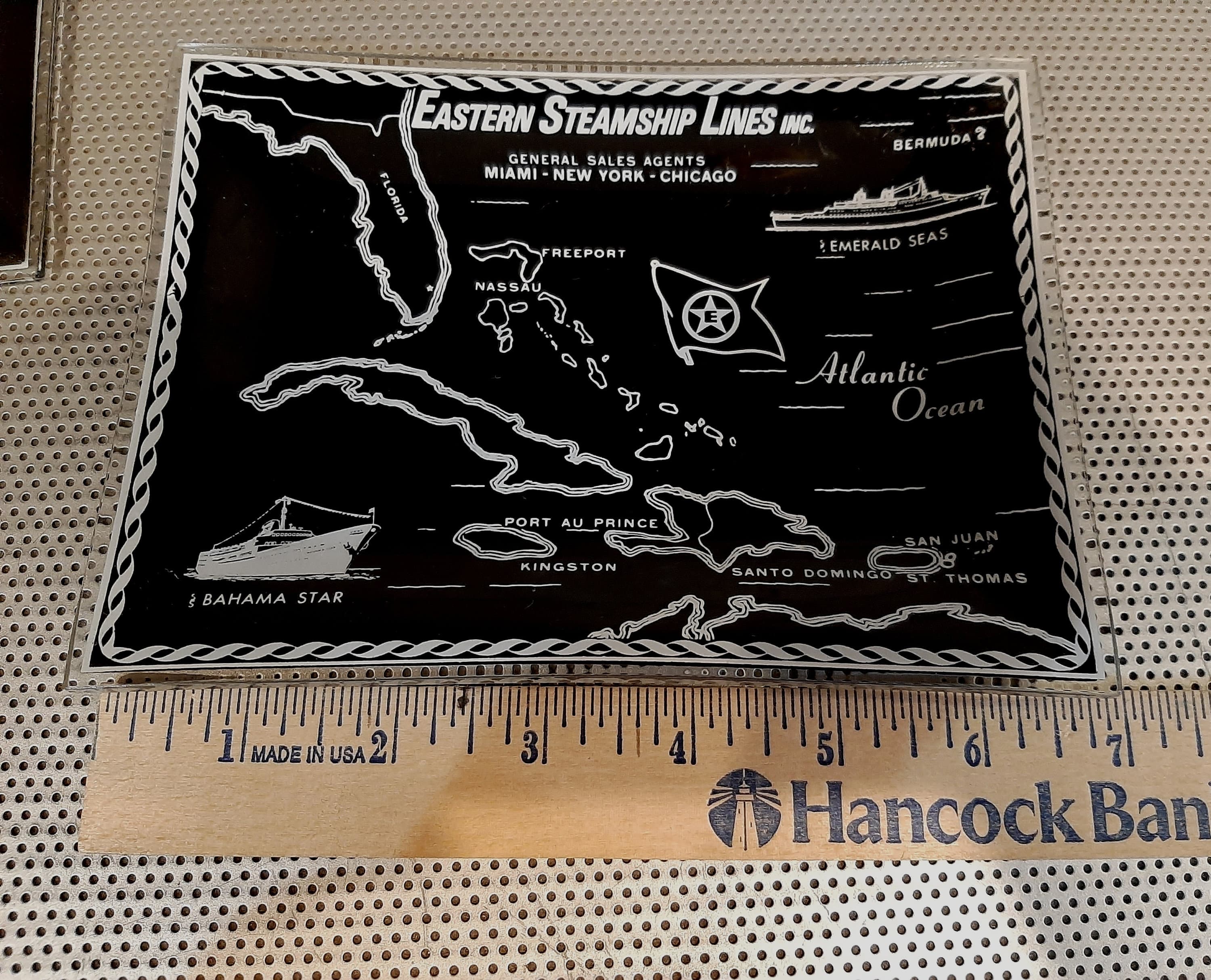 Set of 2 Vintage Eastern Steamship Lines Bahama Star Cruise Black and White Glass Trinket Jewelry Dishes Ashtrays - image 5