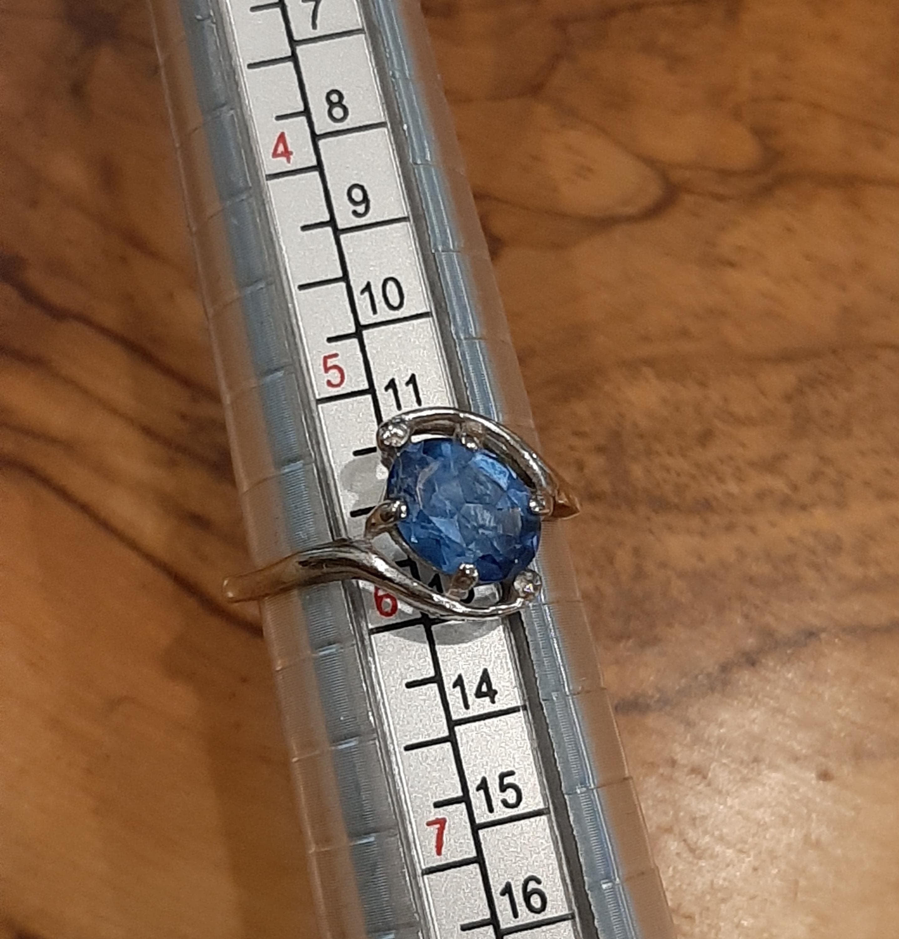 Vintage 10K White Gold Magnolia Blue Topaz Birthstone Ring, Sz. 5.75; 1.42g - image 5