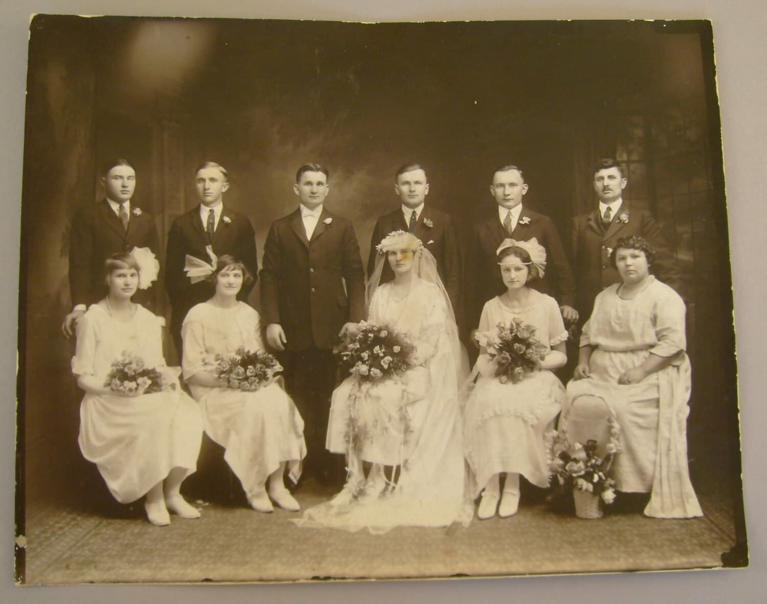 Bridesmaids - Antique 1900s Wedding Party Bridal Photograph, Sepia Tone, Measures 8 x 10 Inches - image 4