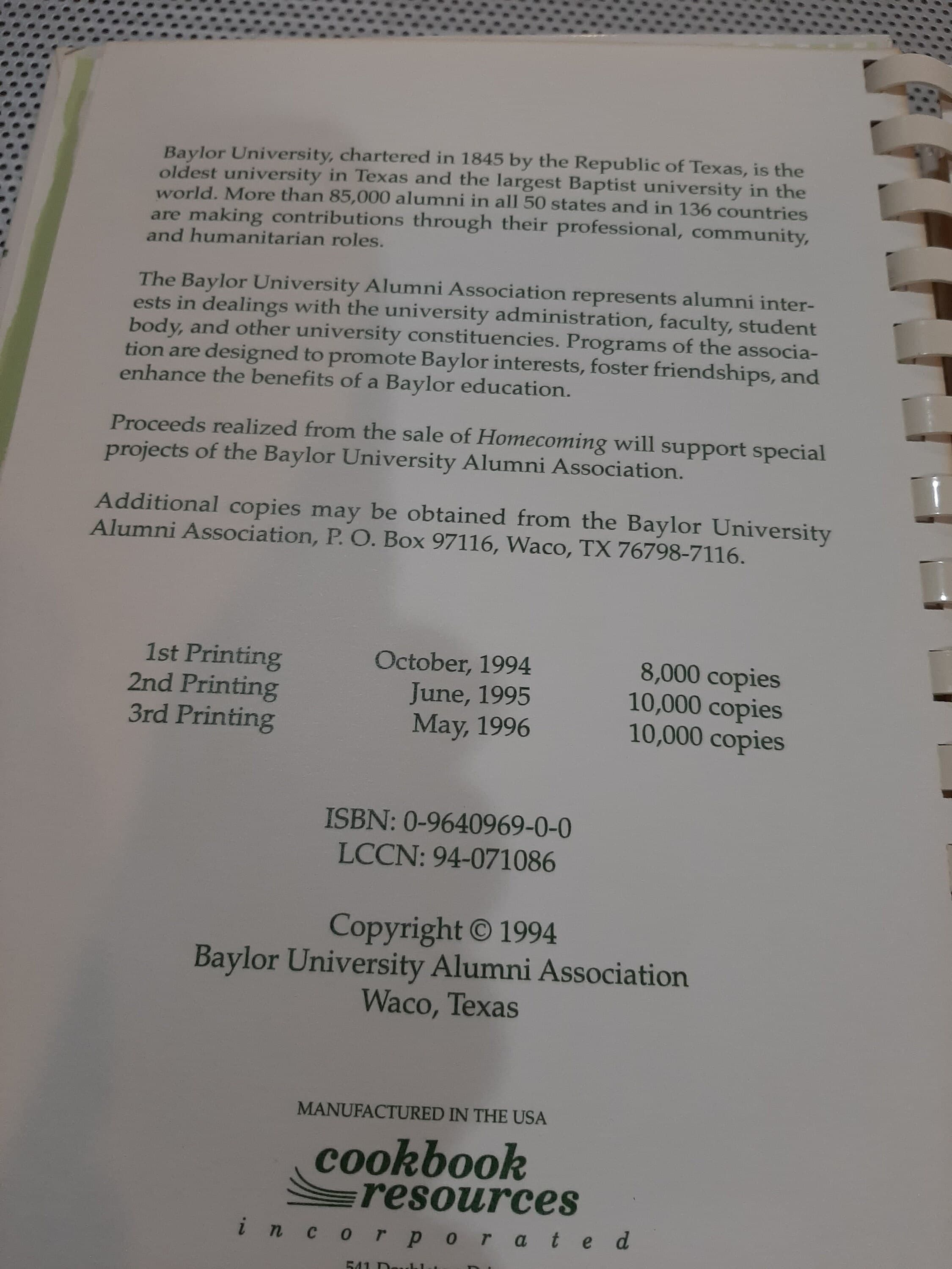 Vintage 1996 "Homecoming Special Foods, Special Memories," Baylor University Alumni Association Waco, Texas, Spiral Bound Cookbook - image 5