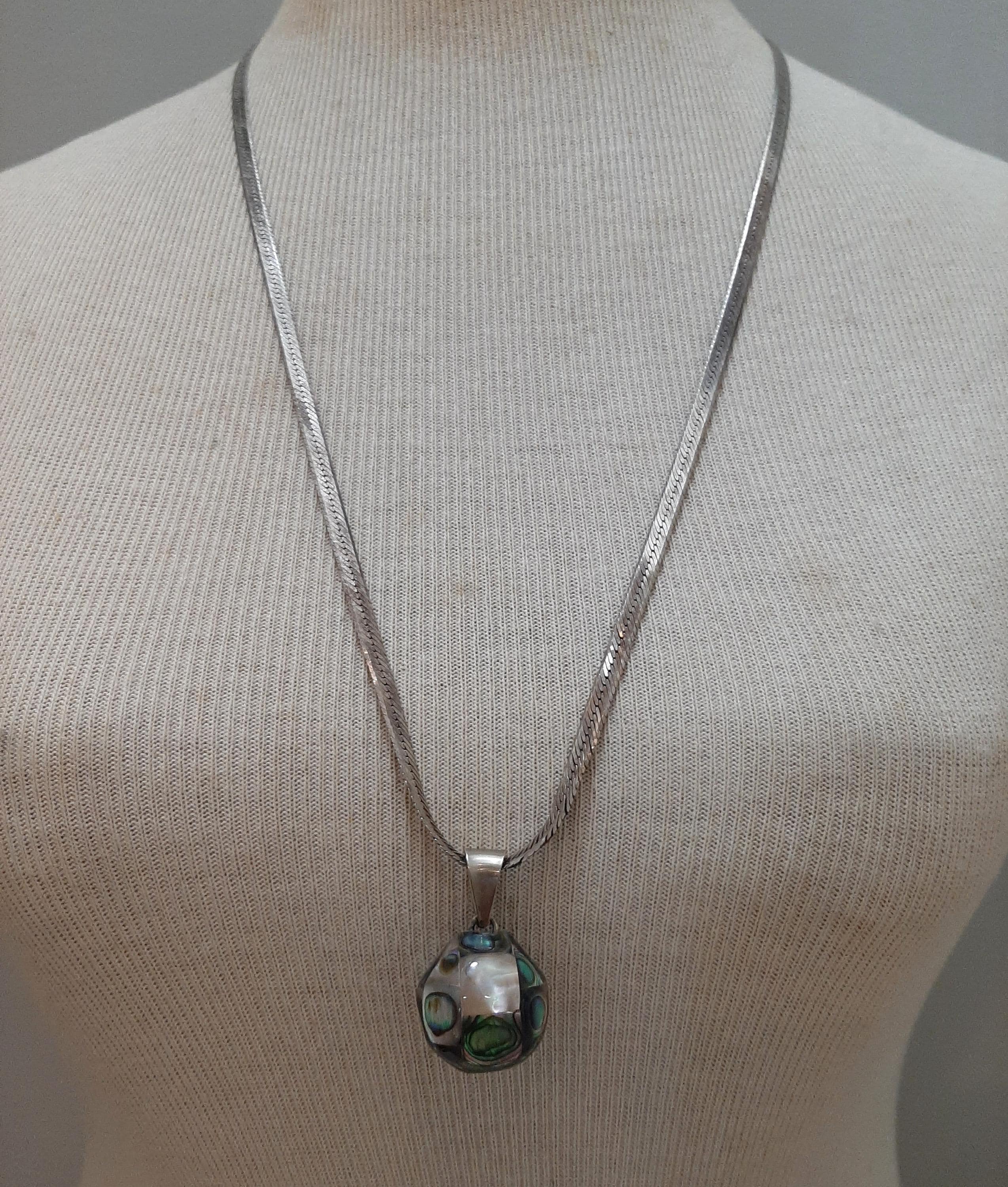 Vintage Sterling Silver Abalone MOP Harmony Chime Ball Necklace Maternity Gift - image 3