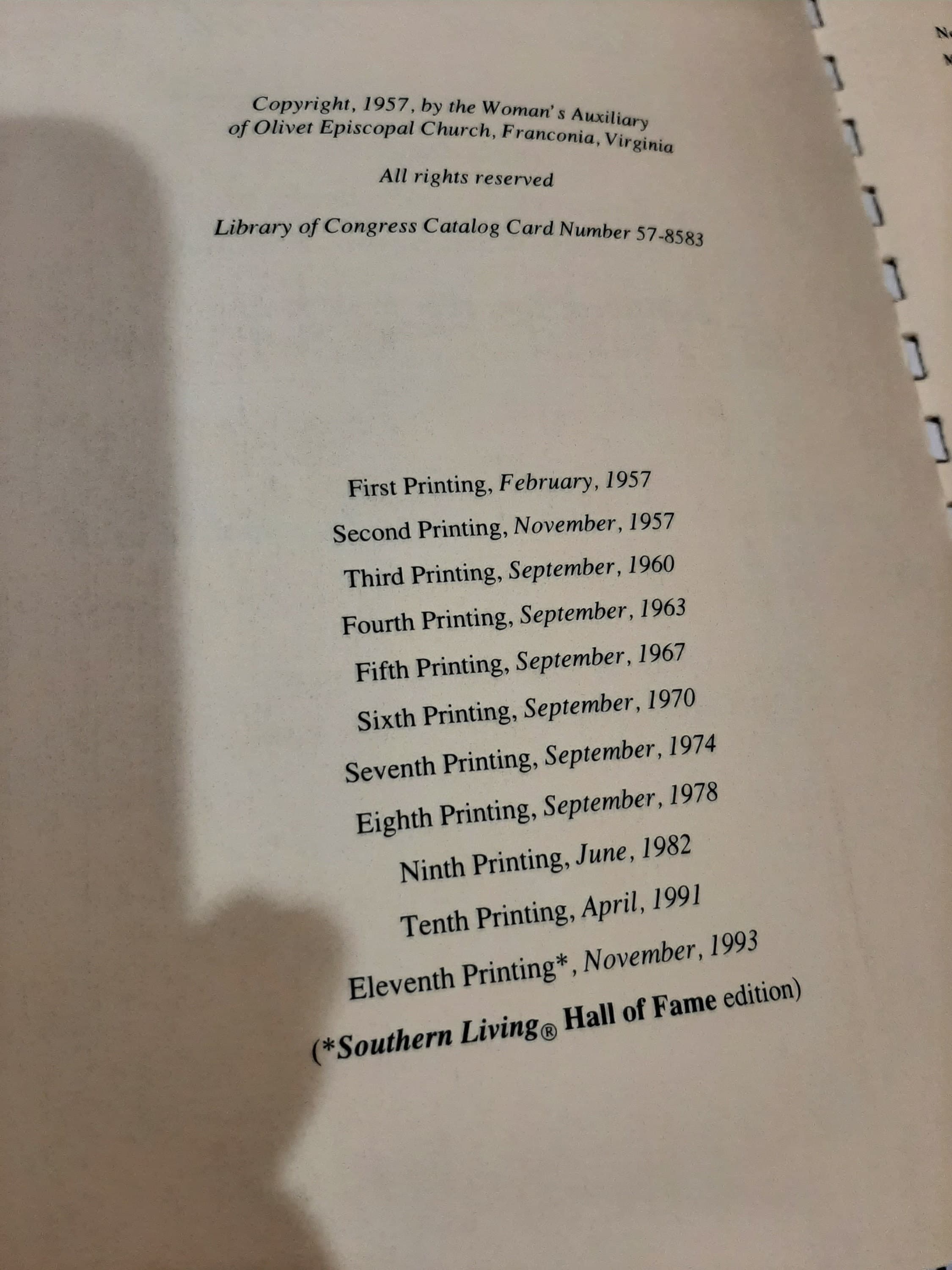 Vintage 1993 (11th Printing) Virginia Cookery Women's Auxiliary of Olivet Episcopal Church Franconia Virginia Church Lady Cookbook - image 5