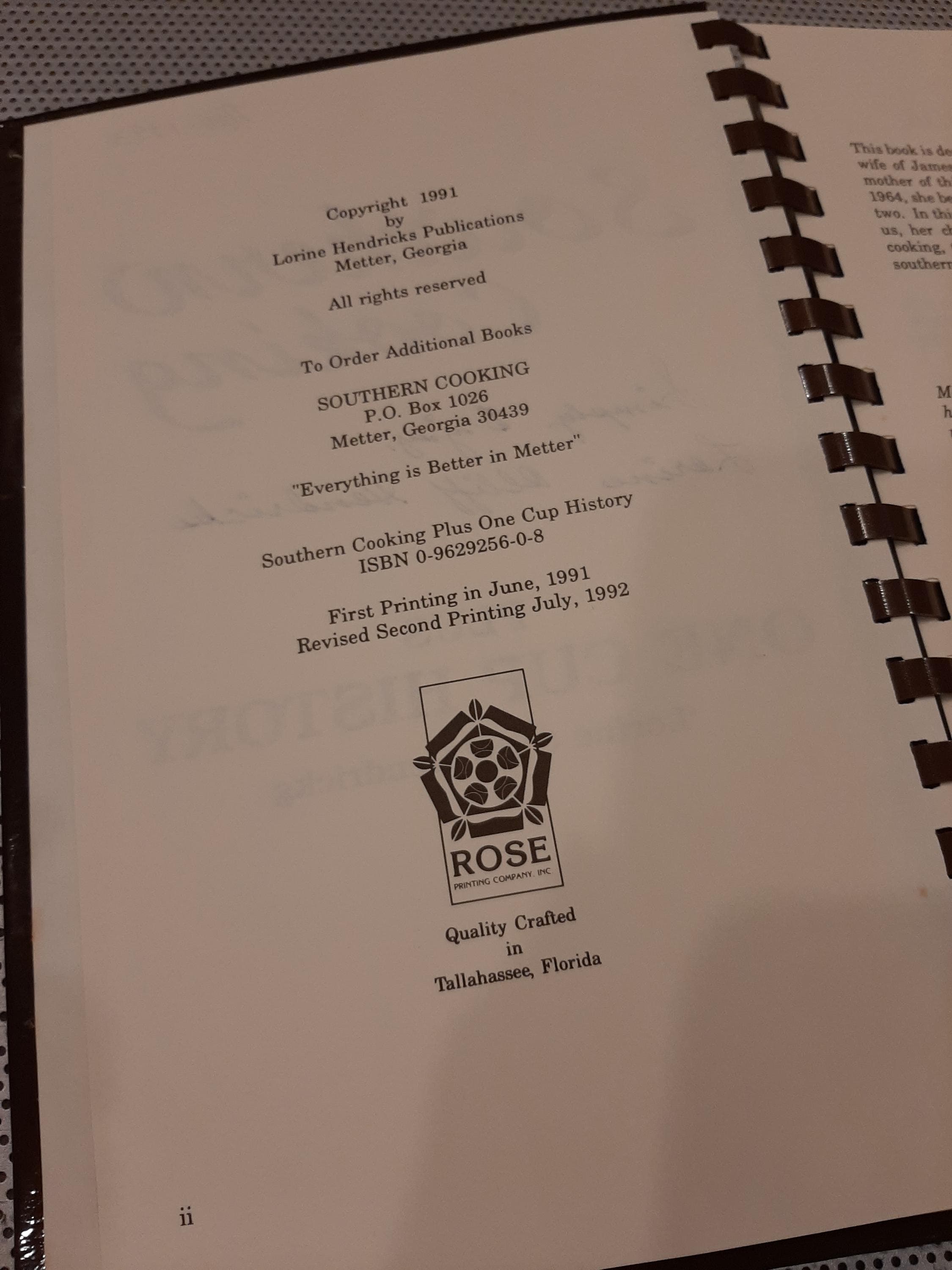 Southern Cooking Plus One Cup History Cookbook Lorine Hendricks SIGNED Georgia 1992 - image 5