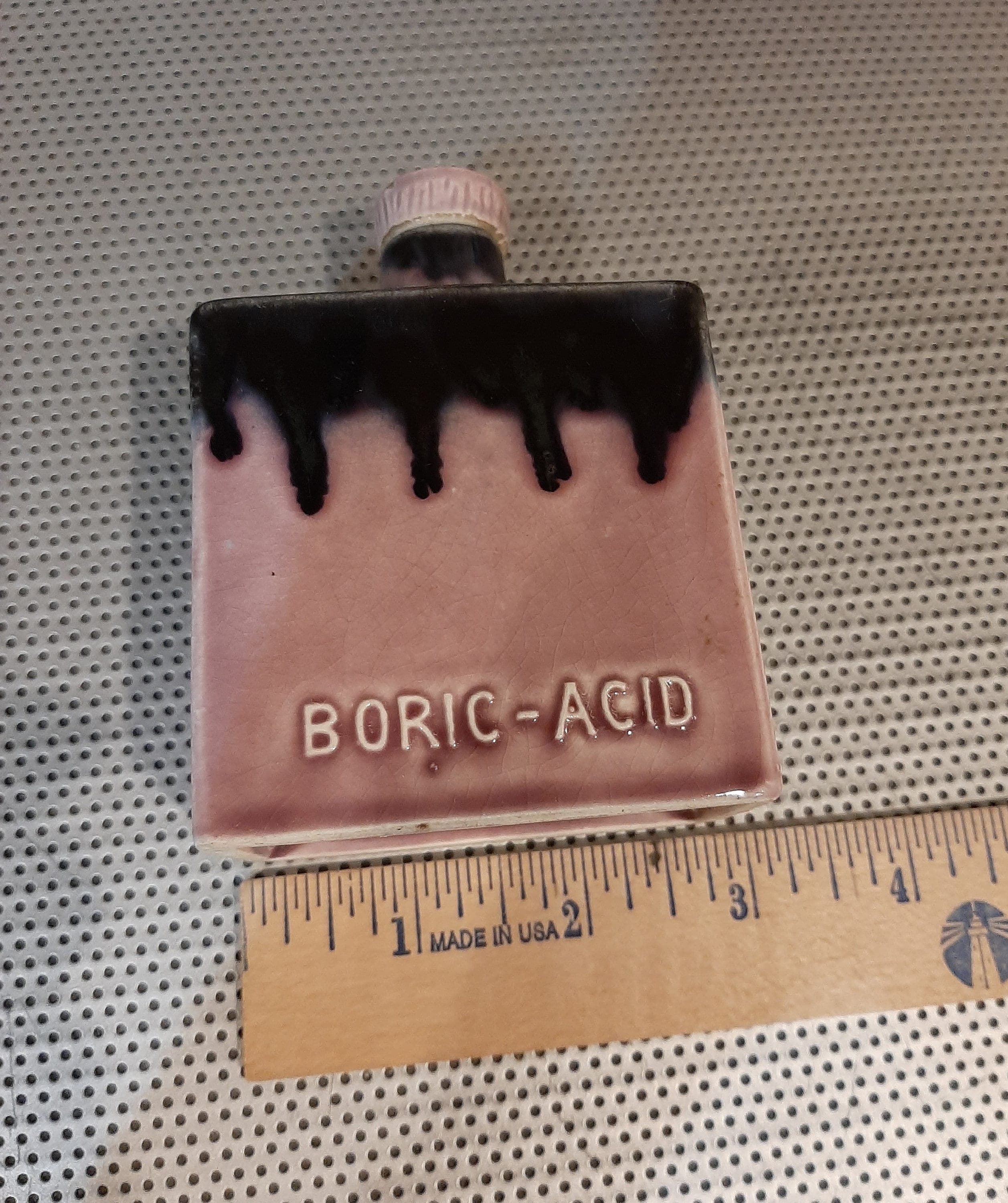 Vintage Germany Glazed Ceramic Porcelain Purple Drip Apothecary Chemists Pharmacy 3 Jar Set on Tray Boric Acid, Alcohol, Witch Hazel - image 4