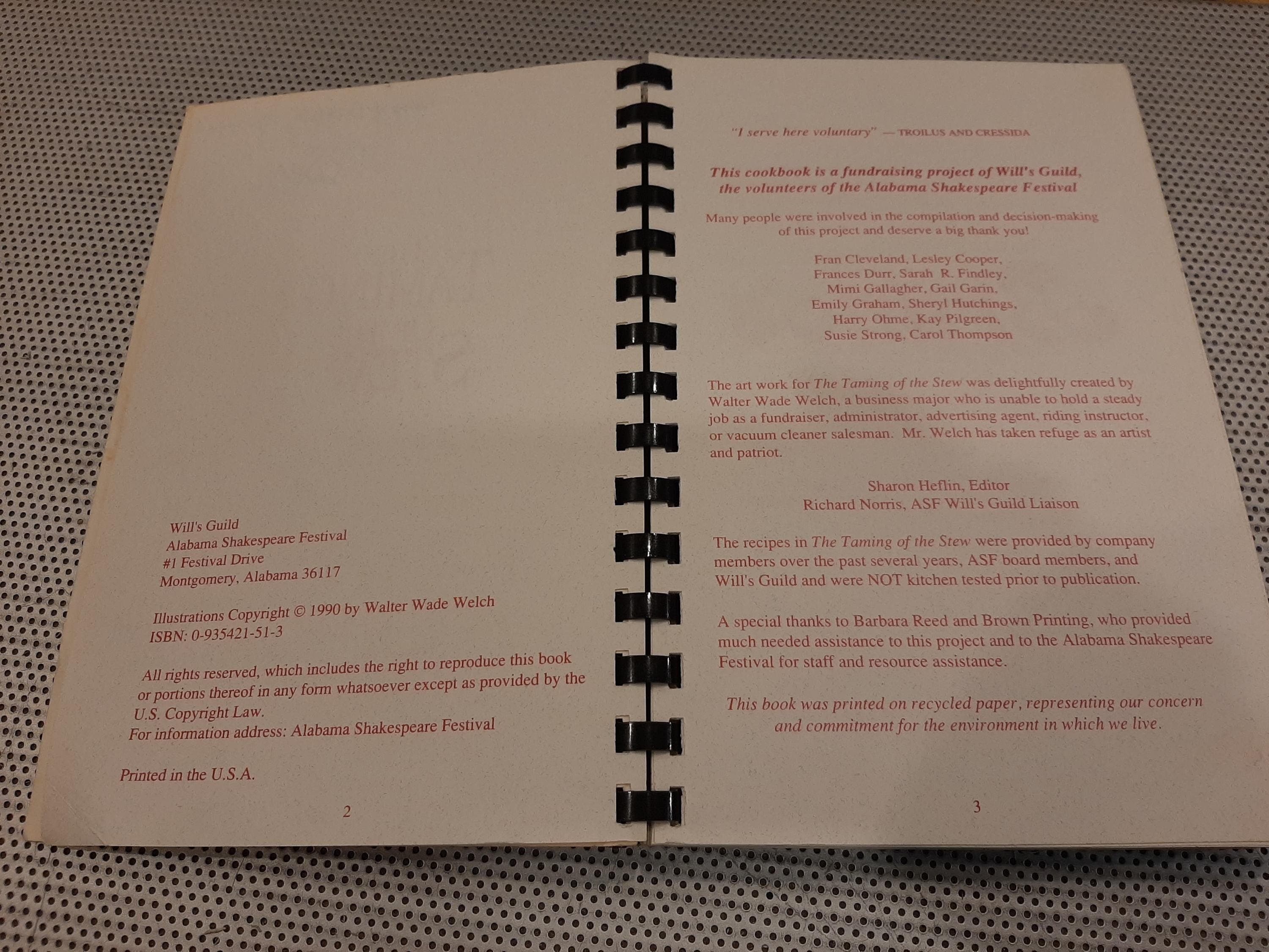 Vintage 1990 Alabama Shakespeare Festival "The Taming of the Stew" Montgomery Alabama Cookbook Southern Cooking Recipes Theater Lover Gift - image 4