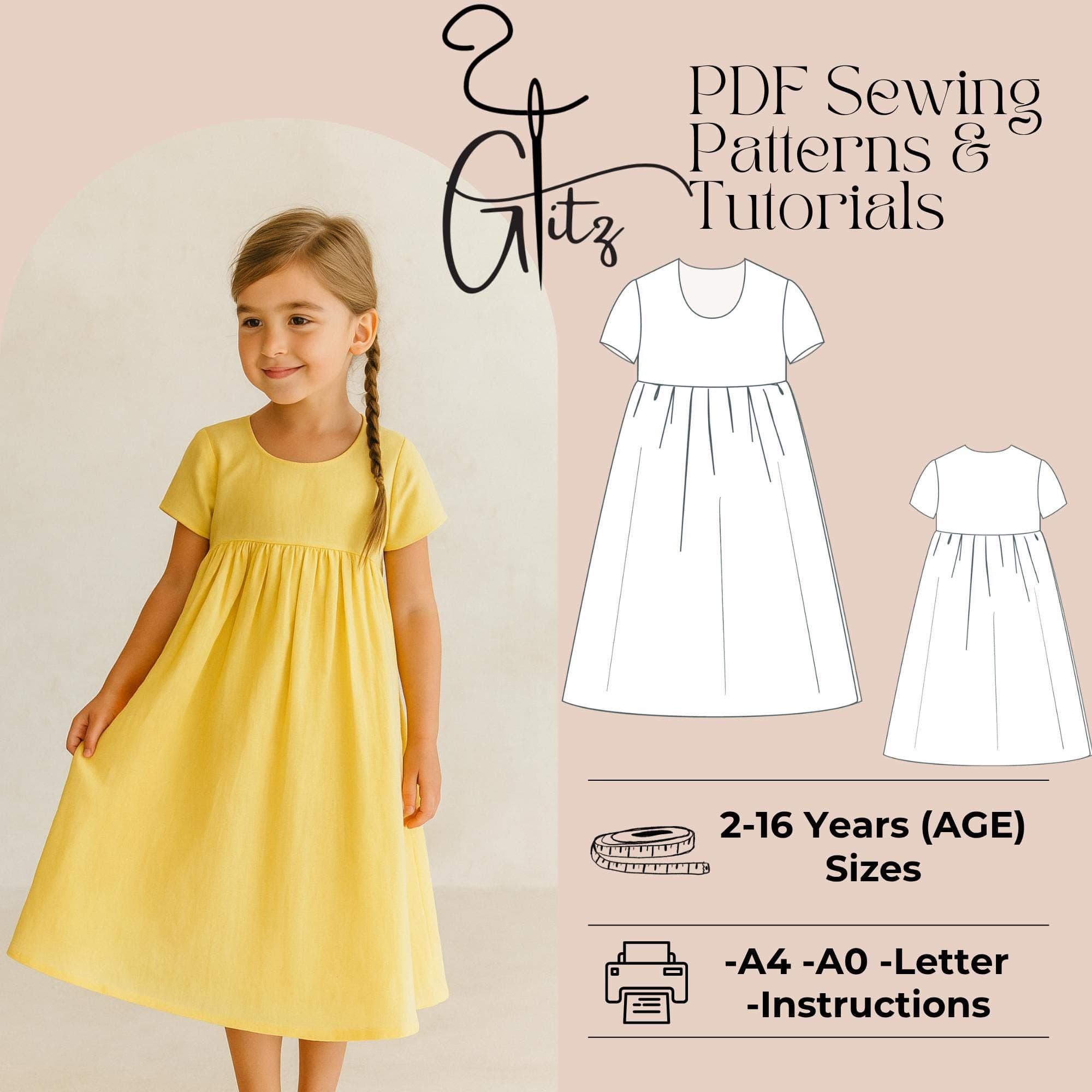 Girls Summer Dress Sewing Pattern (US 2-30 / EU 32-60) (Digital Download) - image 4