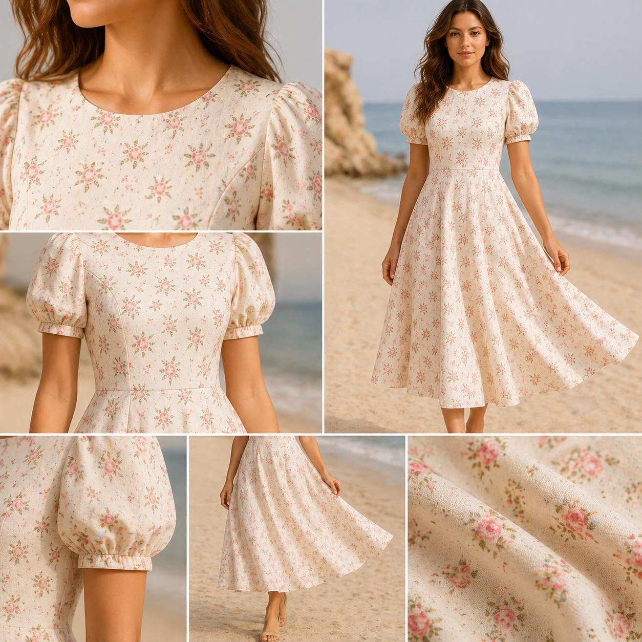 Floral Midi Dress Sewing Pattern PDF, Puff Sleeve Dress Pattern, Cottagecore Dress, Princess Seam Dress XS-5XL - image 3