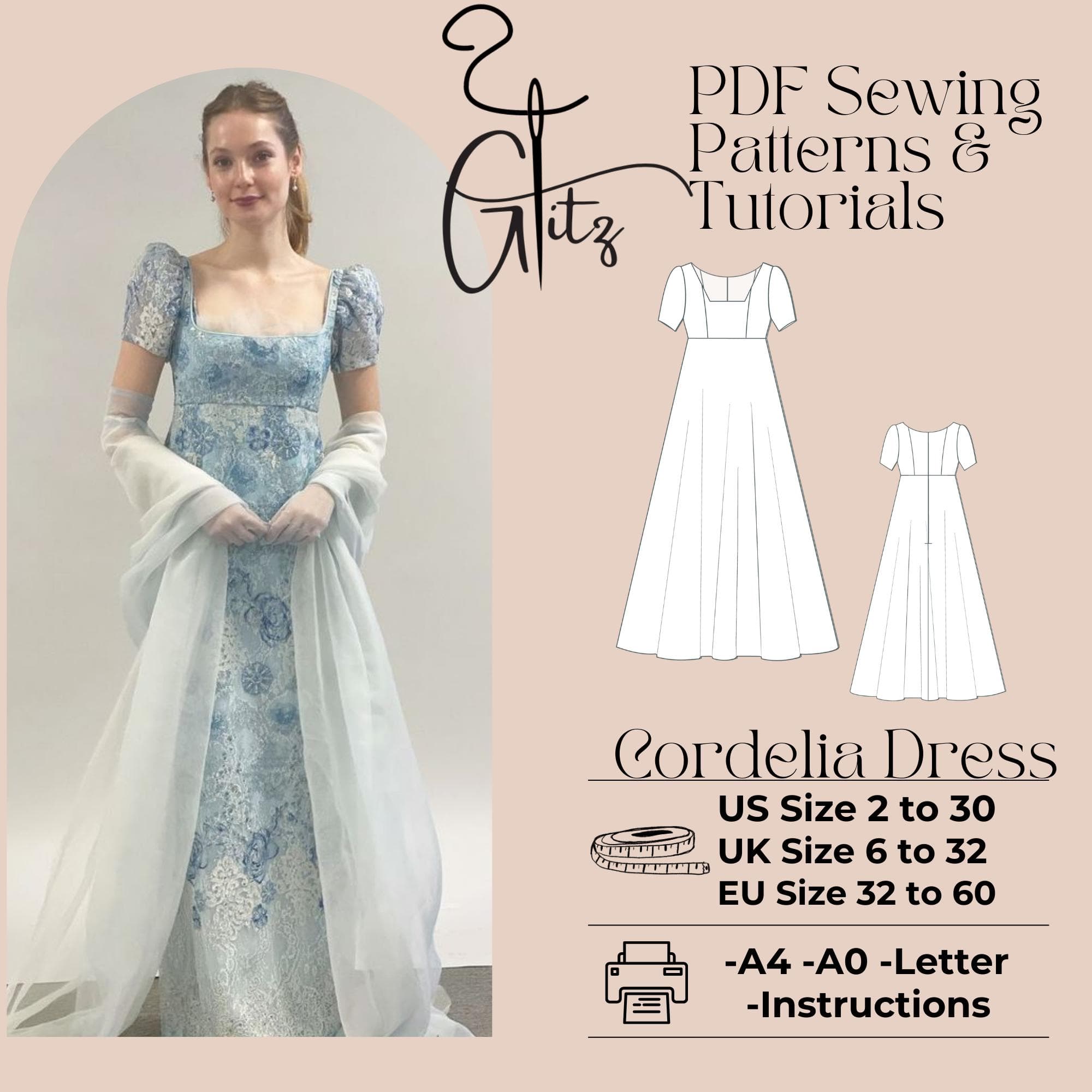 Cordelia Ball Gown Sewing Pattern, Victorian Cottagecore Prom Dress (Digital PDF)