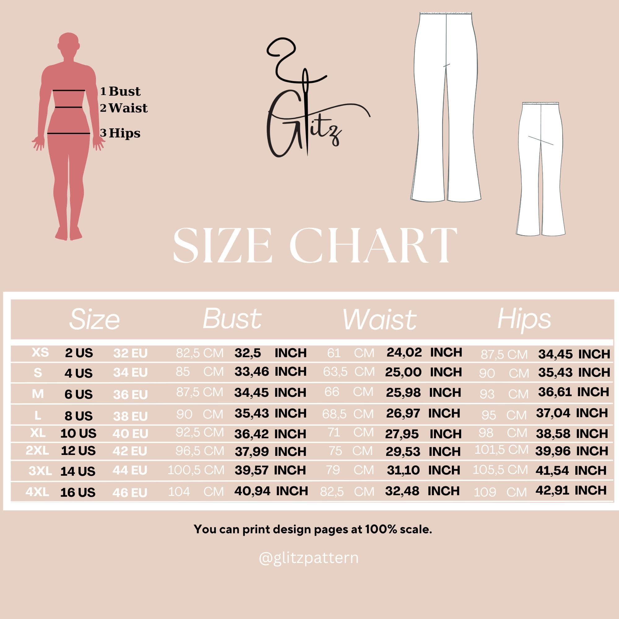 Flared Pants Sewing Pattern PDF, High Waist Elastic Waist Trousers, Bell Bottom Pants Pattern, Knit Pants Pattern, Digital Download - image 4