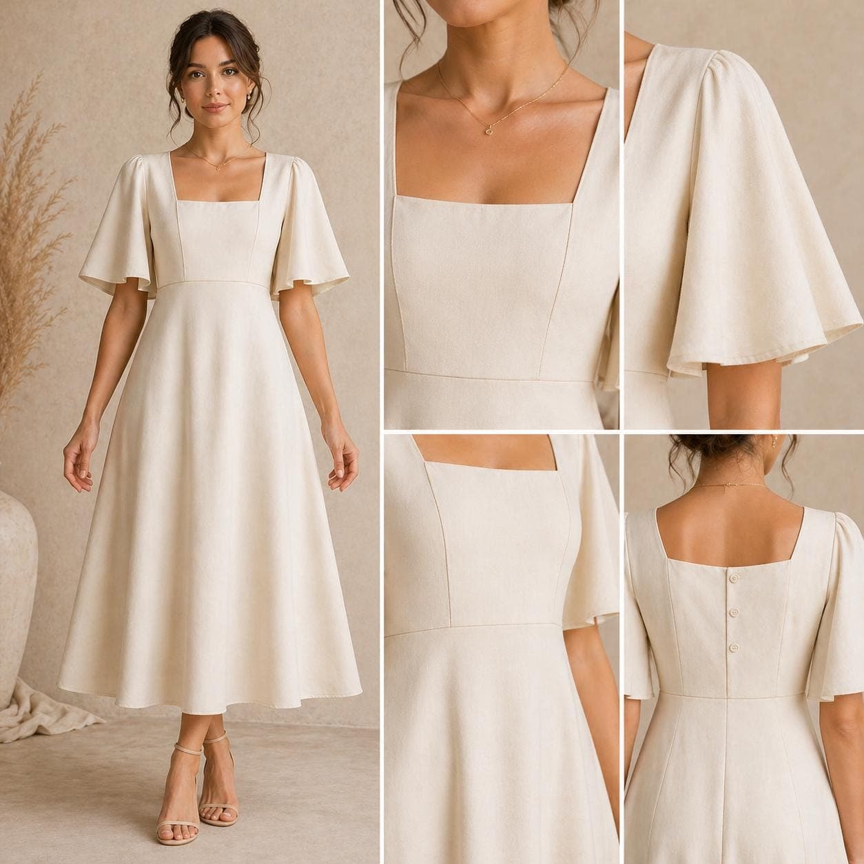 Empire Waist Dress Sewing Pattern PDF, Square Neck Dress Pattern, Flared Sleeve Dress, Cottagecore Dress Pattern, Tea Length Dress XS-5XL - image 3