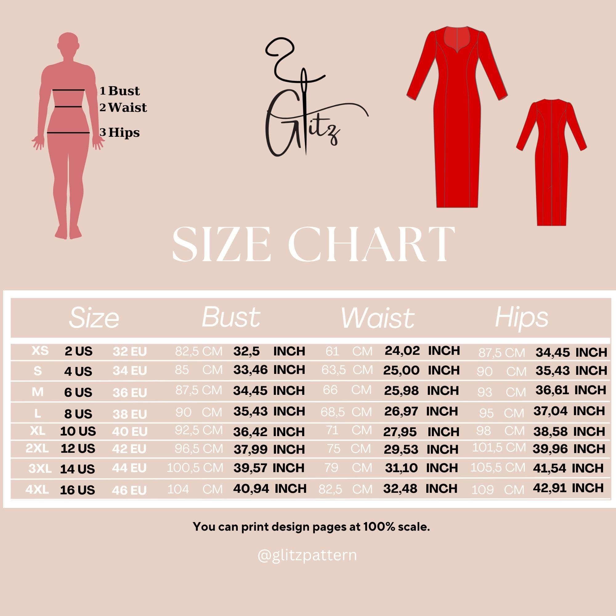 Long Sleeve Bodycon Dress Sewing Pattern PDF, Elegant Midi Dress Pattern, Fitted Dress, Evening Dress Pattern, US 2-16, Instant Download - image 4