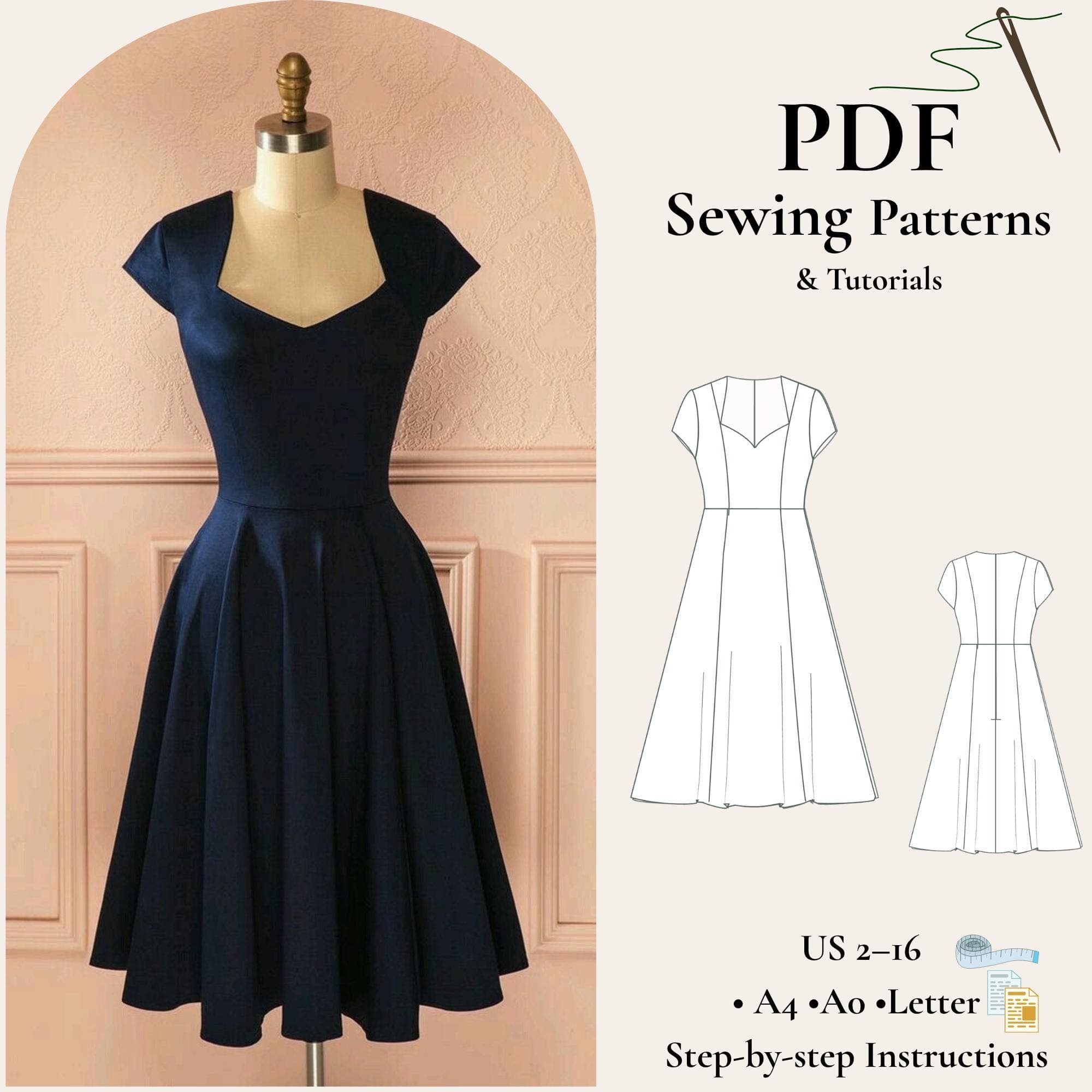 Sweetheart Midi Dress Sewing Pattern: Victorian Cottagecore (PDF)