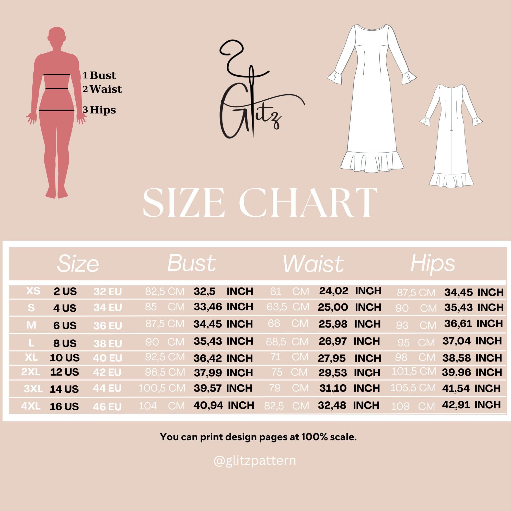Long Sleeve Maxi Dress Sewing Pattern PDF, Ruffle Hem Dress Pattern, Elegant Modest Dress, A-Line Dress with Flounce XS-5XL - image 5