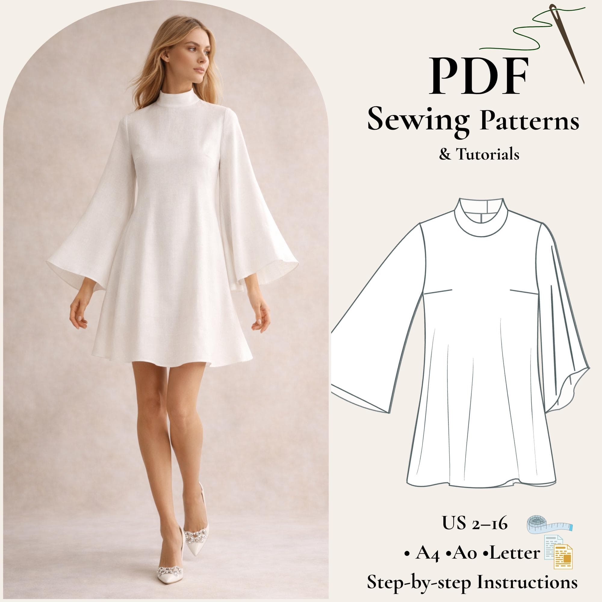 Batwing Sleeve Mini Dress Sewing Pattern (PDF Pattern)