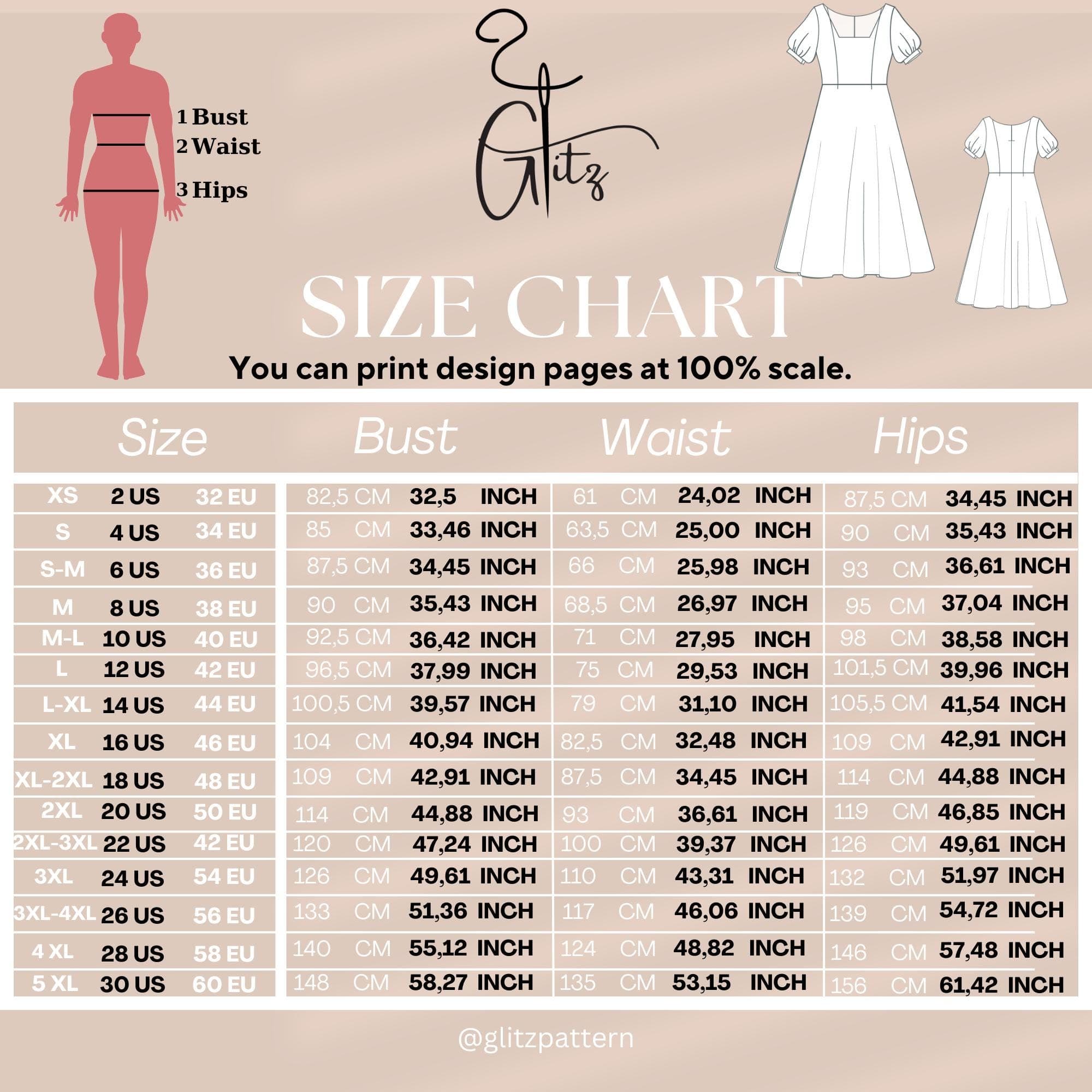 Square Neck Midi Dress Sewing Pattern, Puff Sleeve Dress PDF, Summer Dress Pattern, Princess Seam Bodice, A Line Dress XS-5XL - image 5