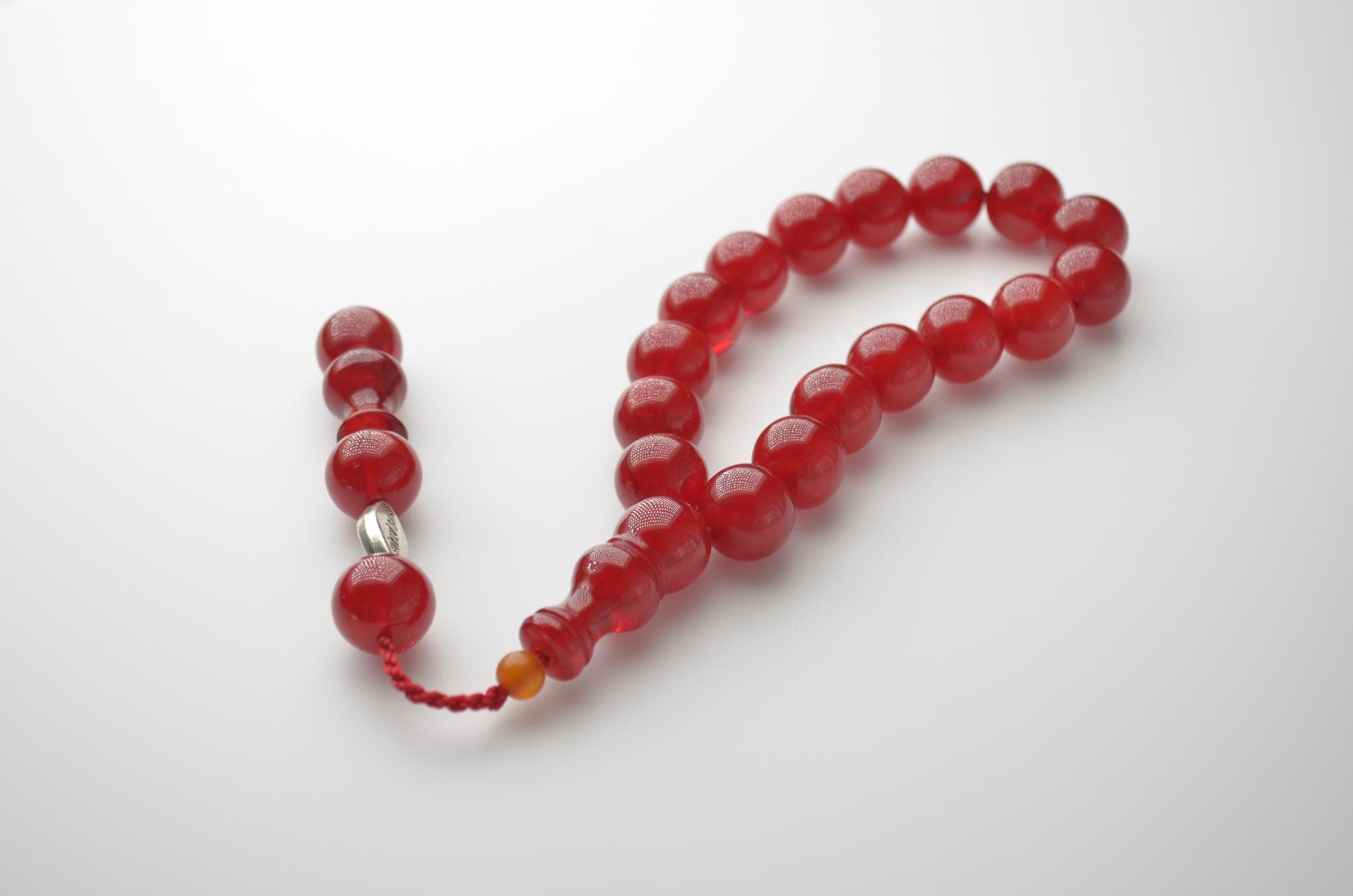 Vibrant Red Pressed Amber Tasbih, 33 Beads Islamic Rosary, Round Muslim Misbaha, Traditional Prayer Beads, Eid Ramadan Gift for Men - image 4