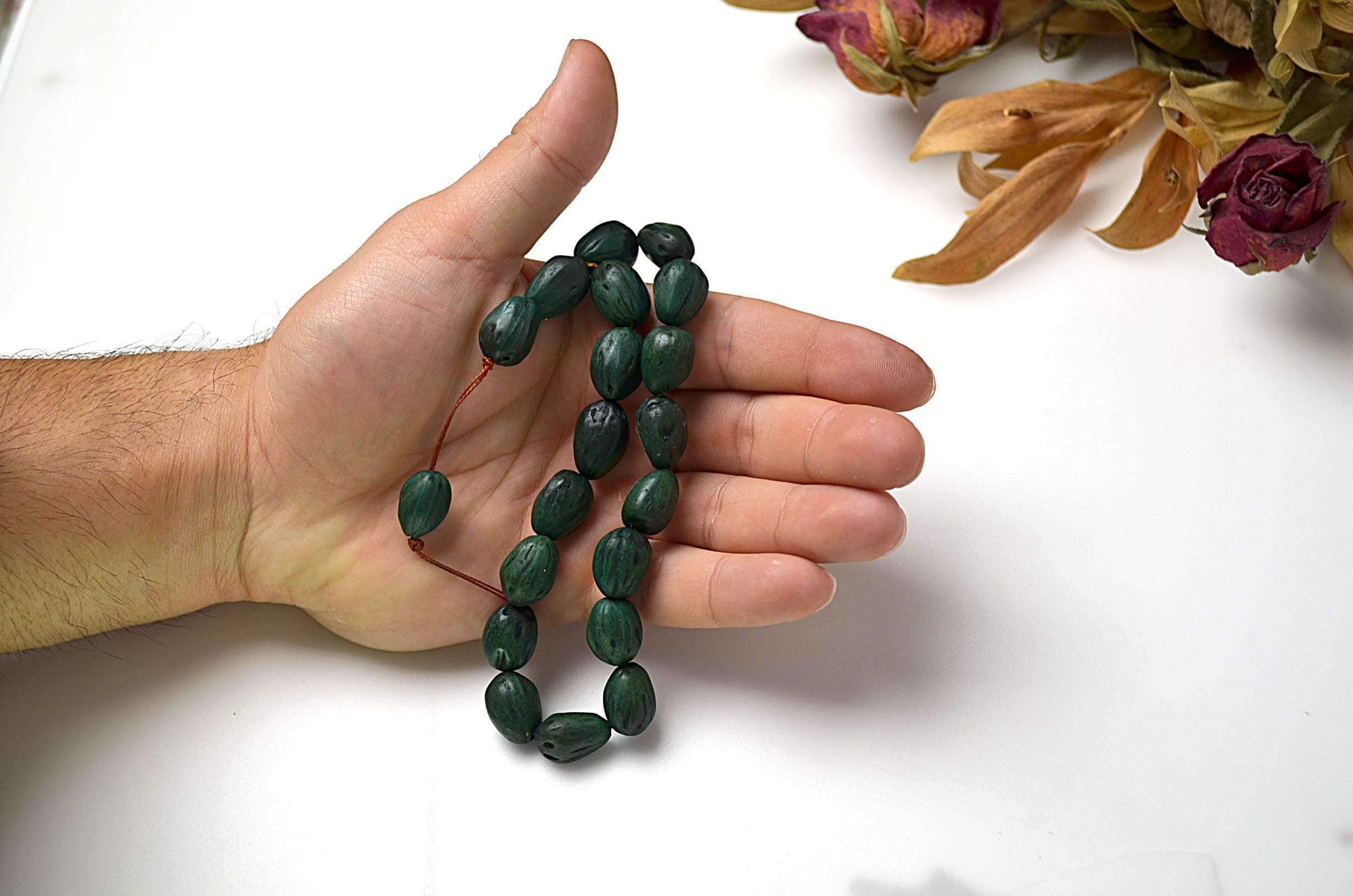 Natural Green Juniper Seed Worry Beads, Short Pocket Tasbih, Efe Beads, Personalized Seed Rosary, Custom Charm, Rustic Seed Beads, Mens Gift - image 3