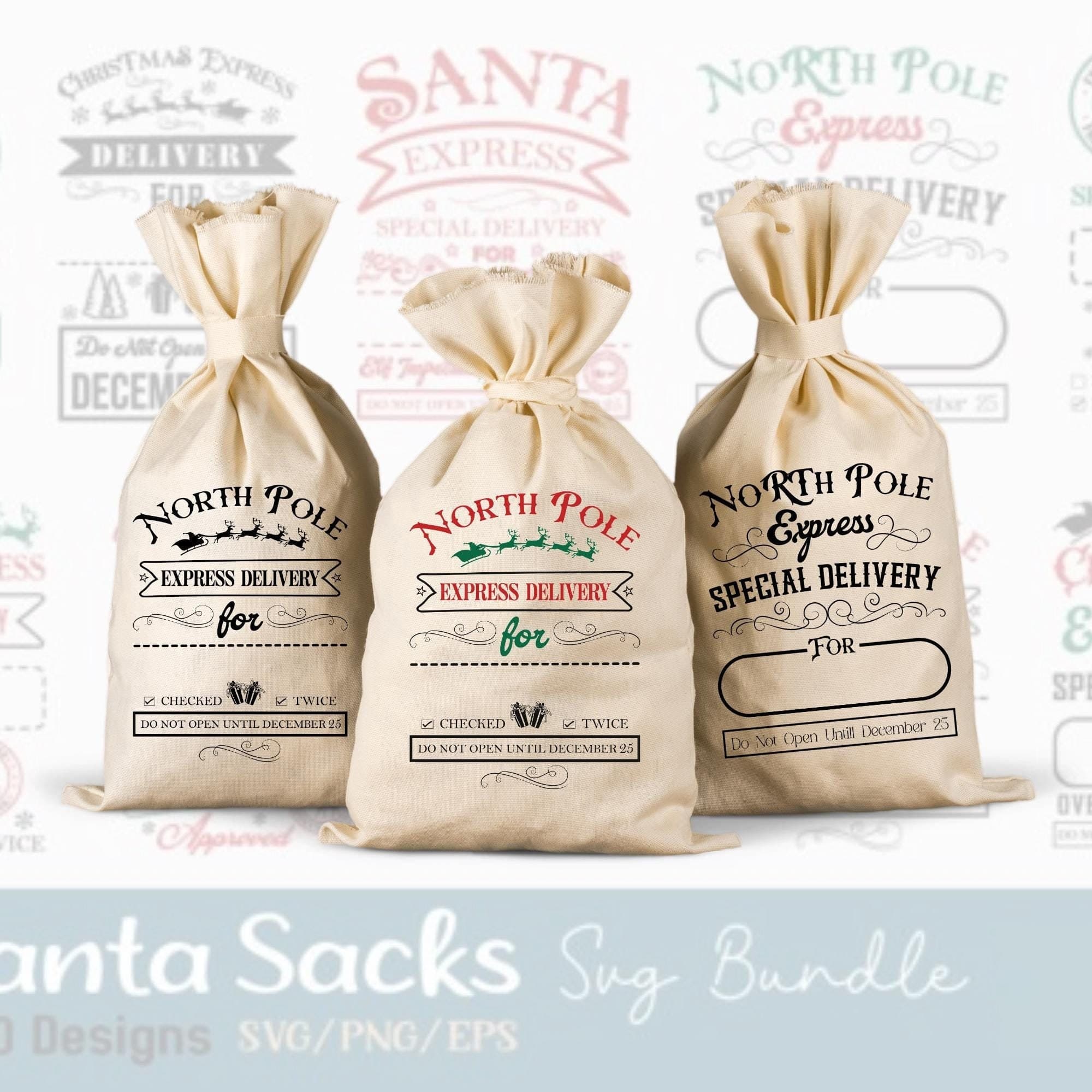 Santa Sacks SVG Bundle - Christmas Delivery Designs for Bags & Tags - North Pole Express SVGs - Christmas Gift Sack Designs