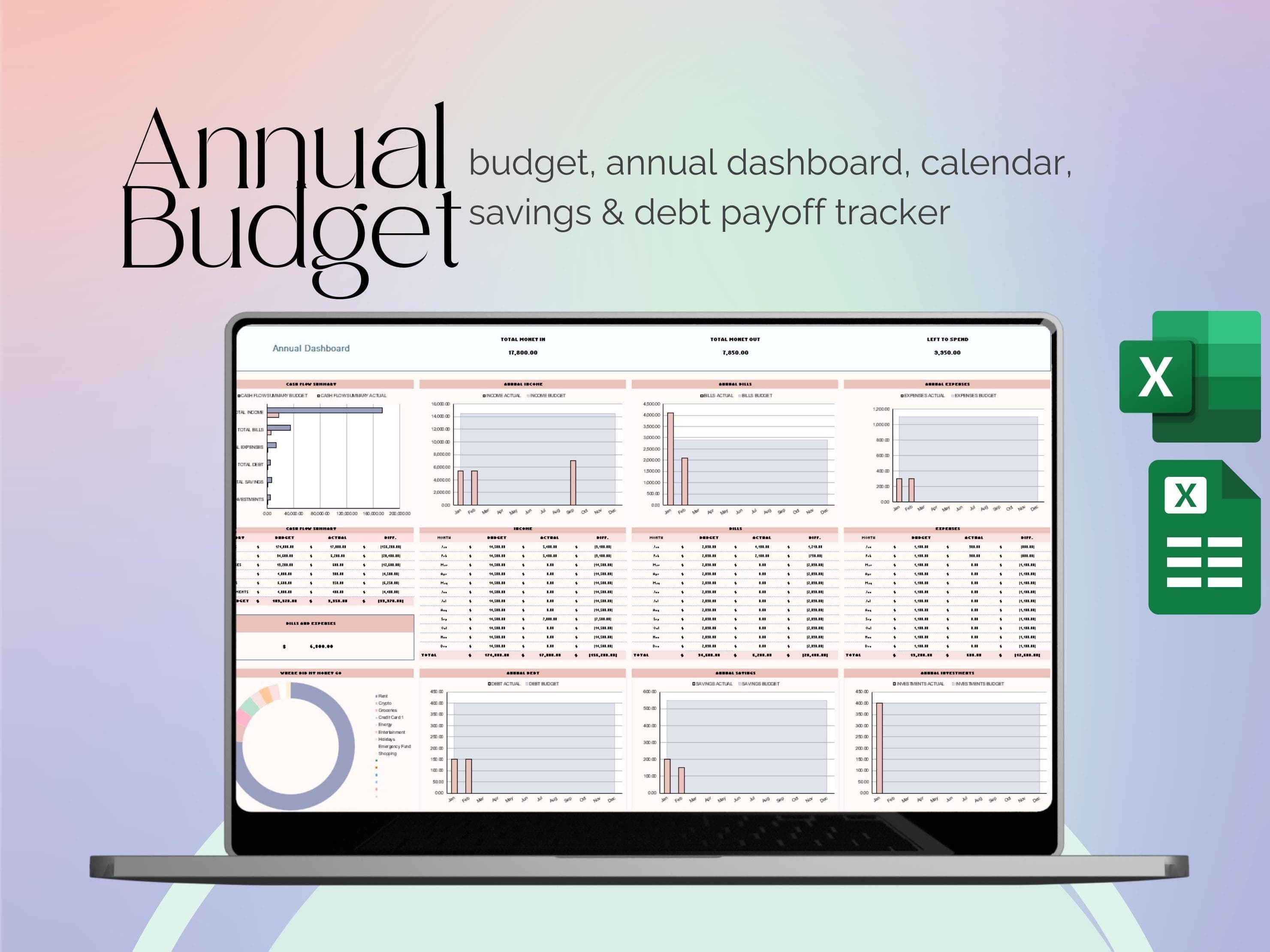 2025 Annual Budget Planner Spreadsheet | Excel & Google Sheets | Financial Tracker | Instant Download