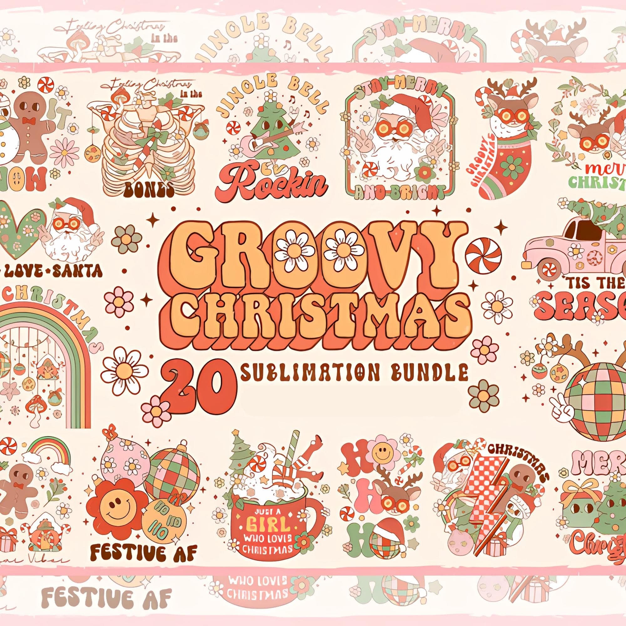 Groovy Christmas | PNG Sublimation Bundle | Festive Transparent Designs | Holiday PNG Designs | Christmas Stickers PNG | Holidays png