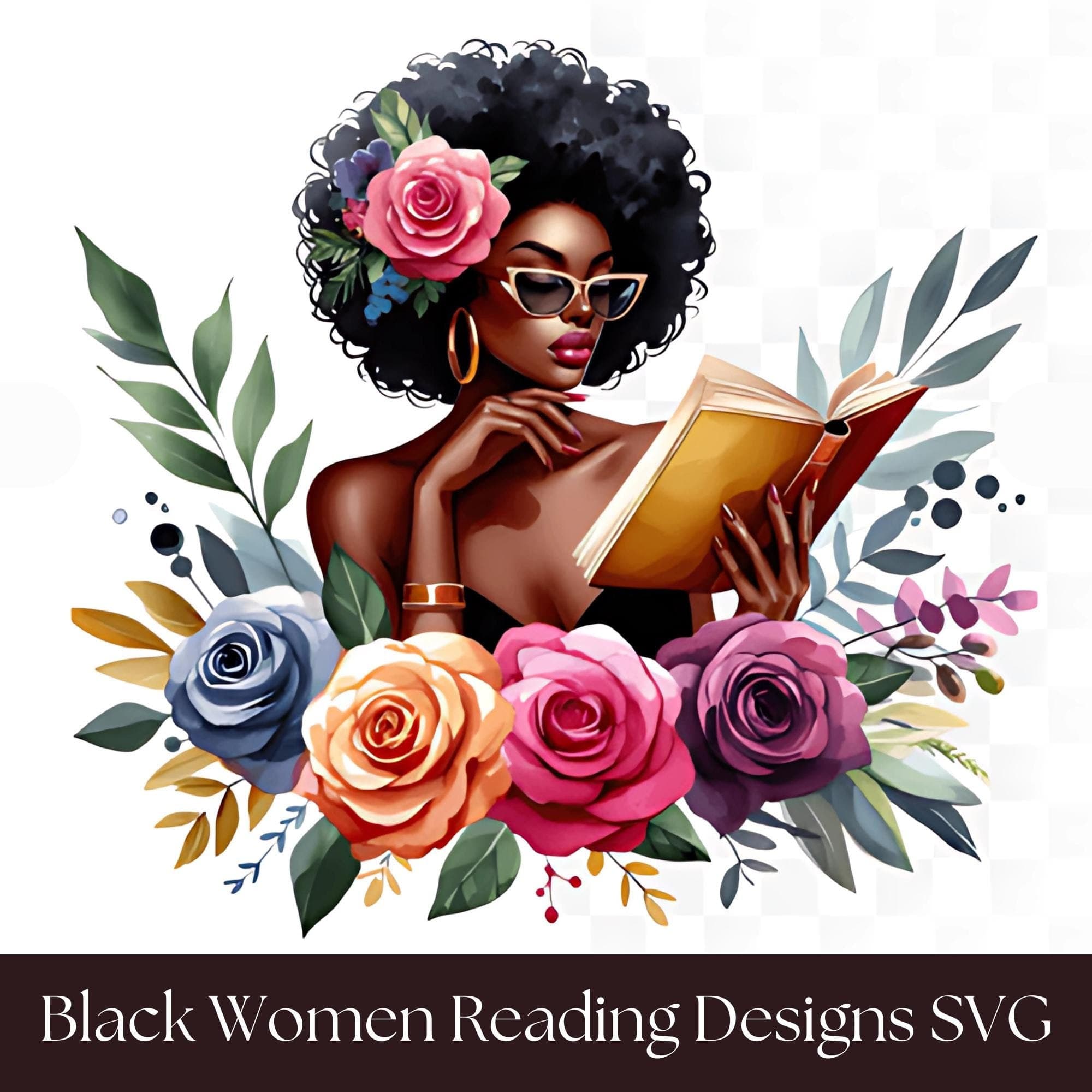 Black Women Reading Designs | African-American Clipart | Sublimation SVG Files for T-Shirts, Mugs, Tote Bags & More | SVG Designs