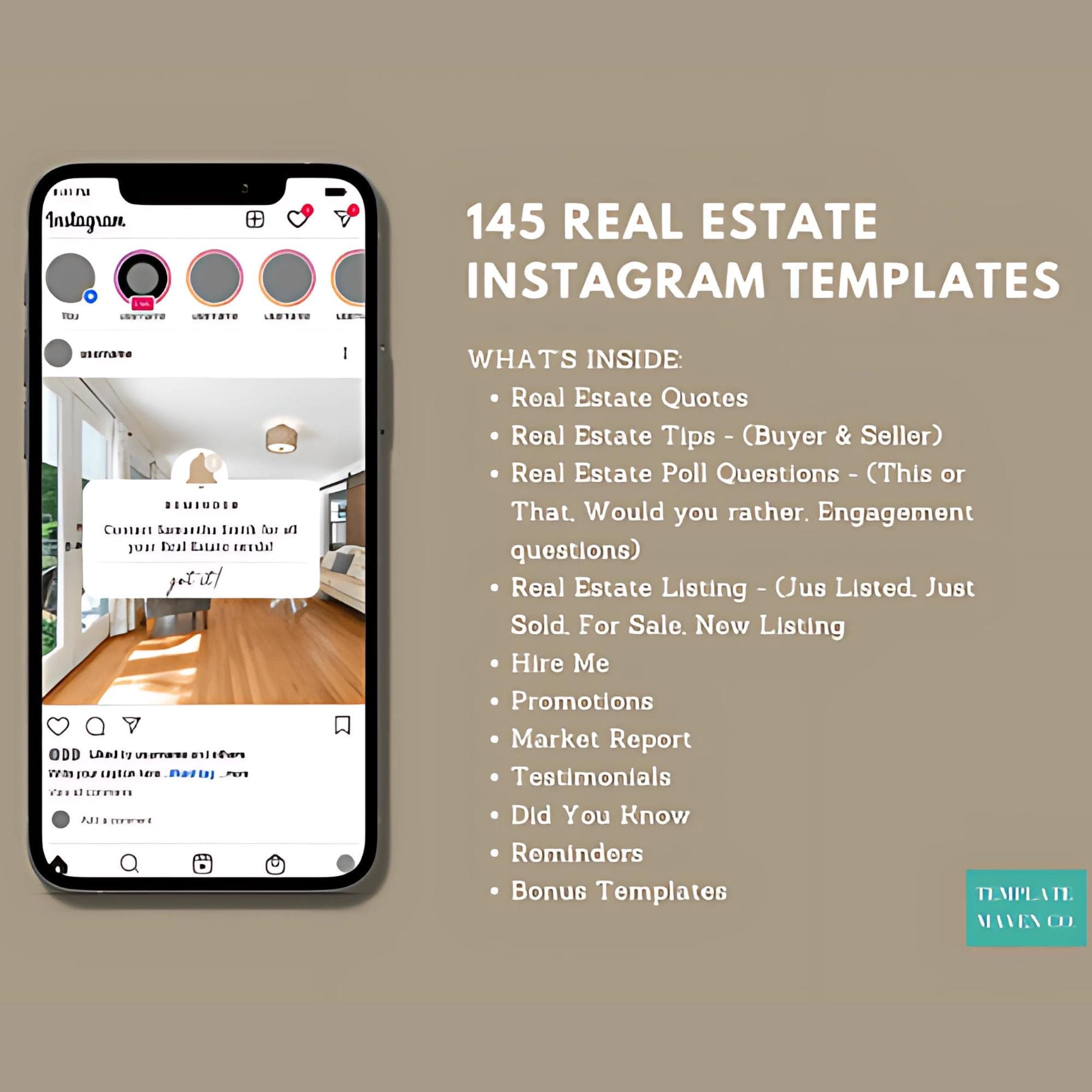 Polish your real estate Instagram and Facebook feeds with 145 Canva templates. Featuring a modern color palette, these editable designs let you share listings, buyer tips, and maintenance posts while maintaining a professional and engaging brand
