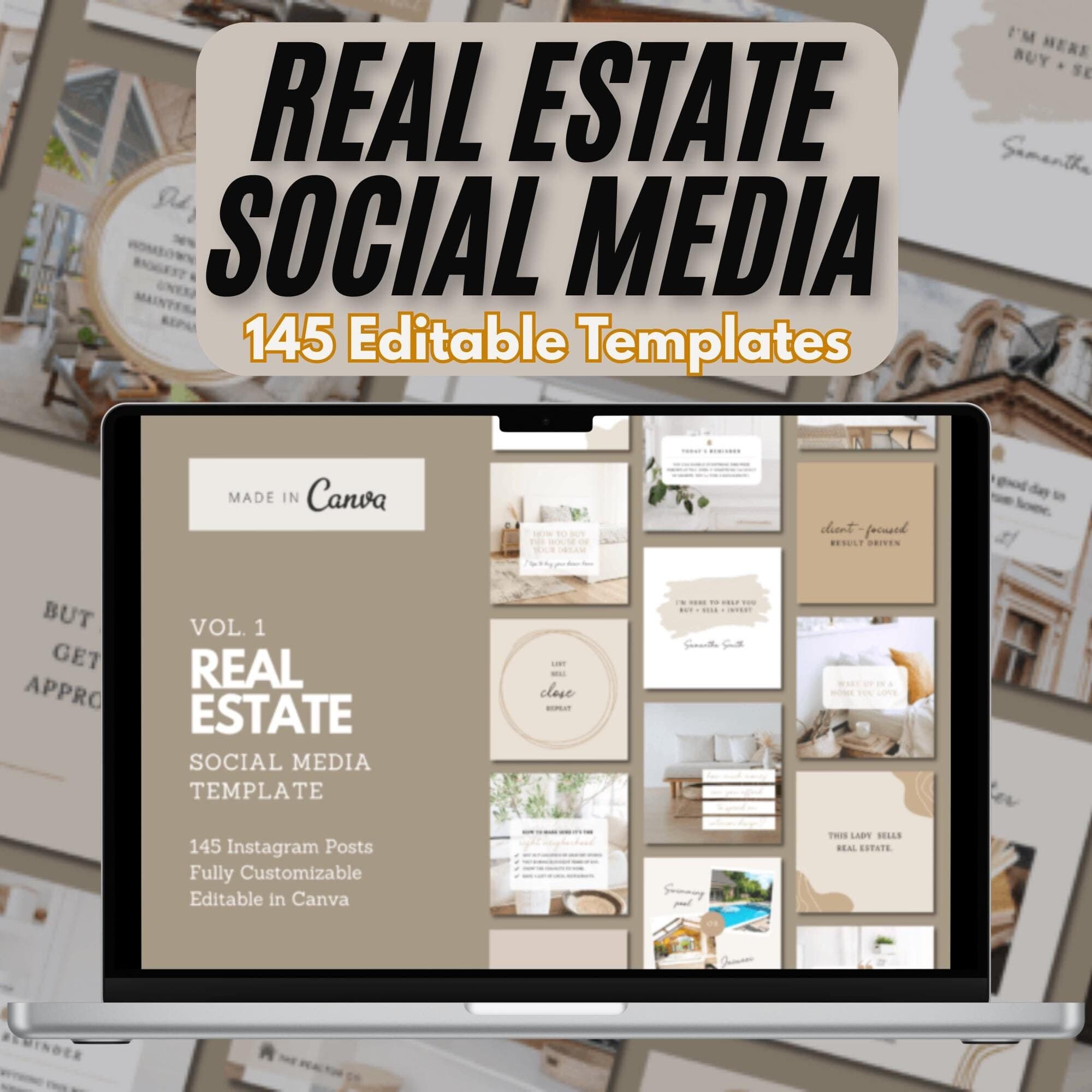 Real Estate Templates 2025 | 145 Real Estate Social Media Canva Templates | Marketing on Instagram & Facebook | Editable Templates for 2025