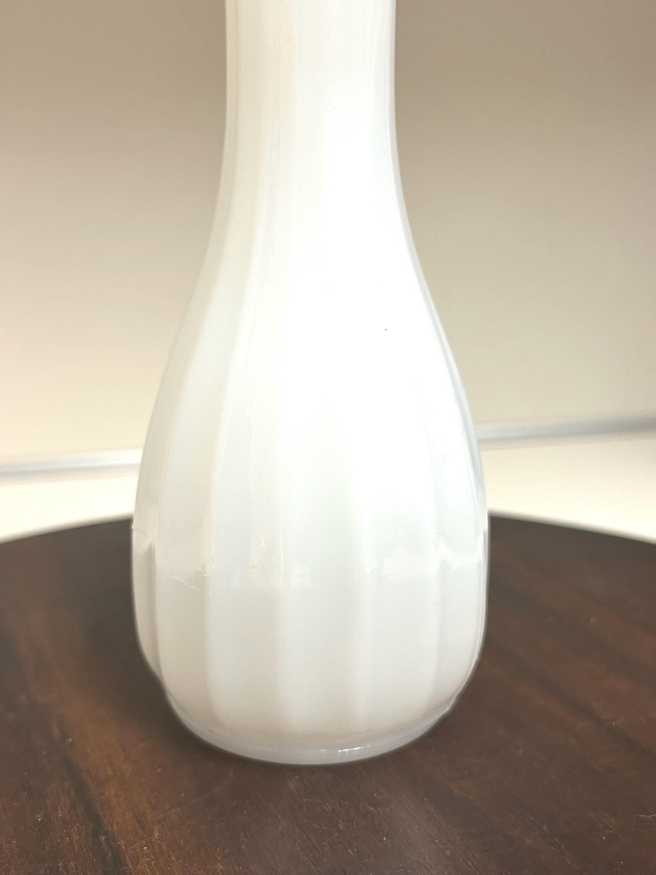 Vintage E.O. Brody Co. Milk Glass Genie VASE 8 3/4" white swirl textured pattern bud vase table centerpiece Great Condition looks NEW 1950's