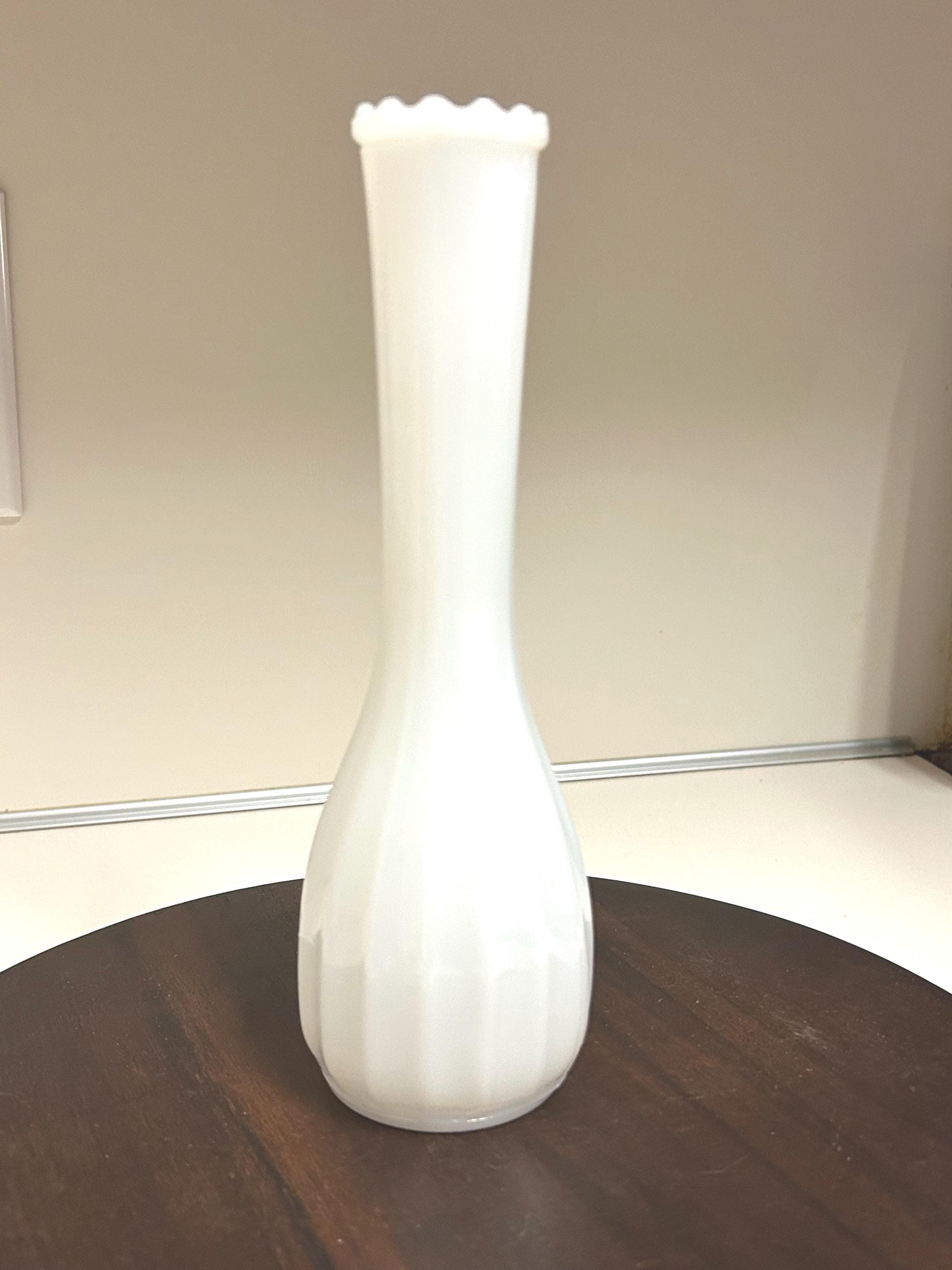 Vintage E.O. Brody Co. Milk Glass Genie VASE 8 3/4" white swirl textured pattern bud vase table centerpiece Great Condition looks NEW 1950's