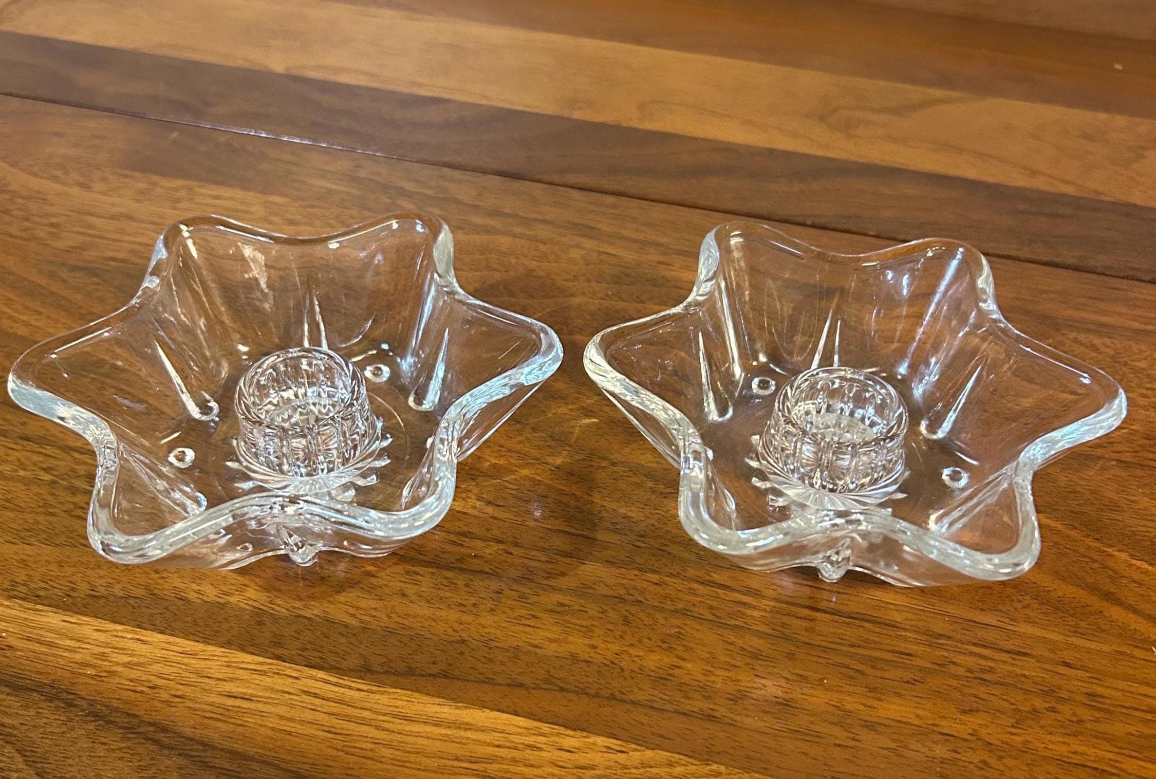 Vintage Glass Star Candleholders, 4 1/2" Wide - Set of 2, rounded corners