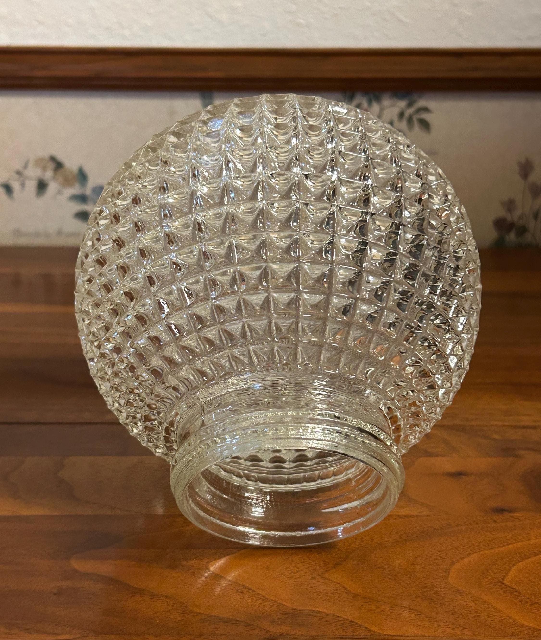 Vintage Glass Light Shade Globe 7" Textured Diamond Pattern - Clear Replacement Cover
